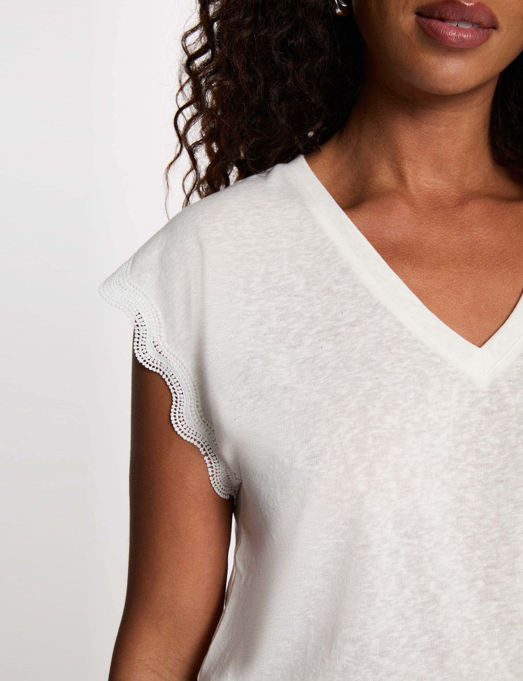 T-shirt col v manches courtes blanc femme