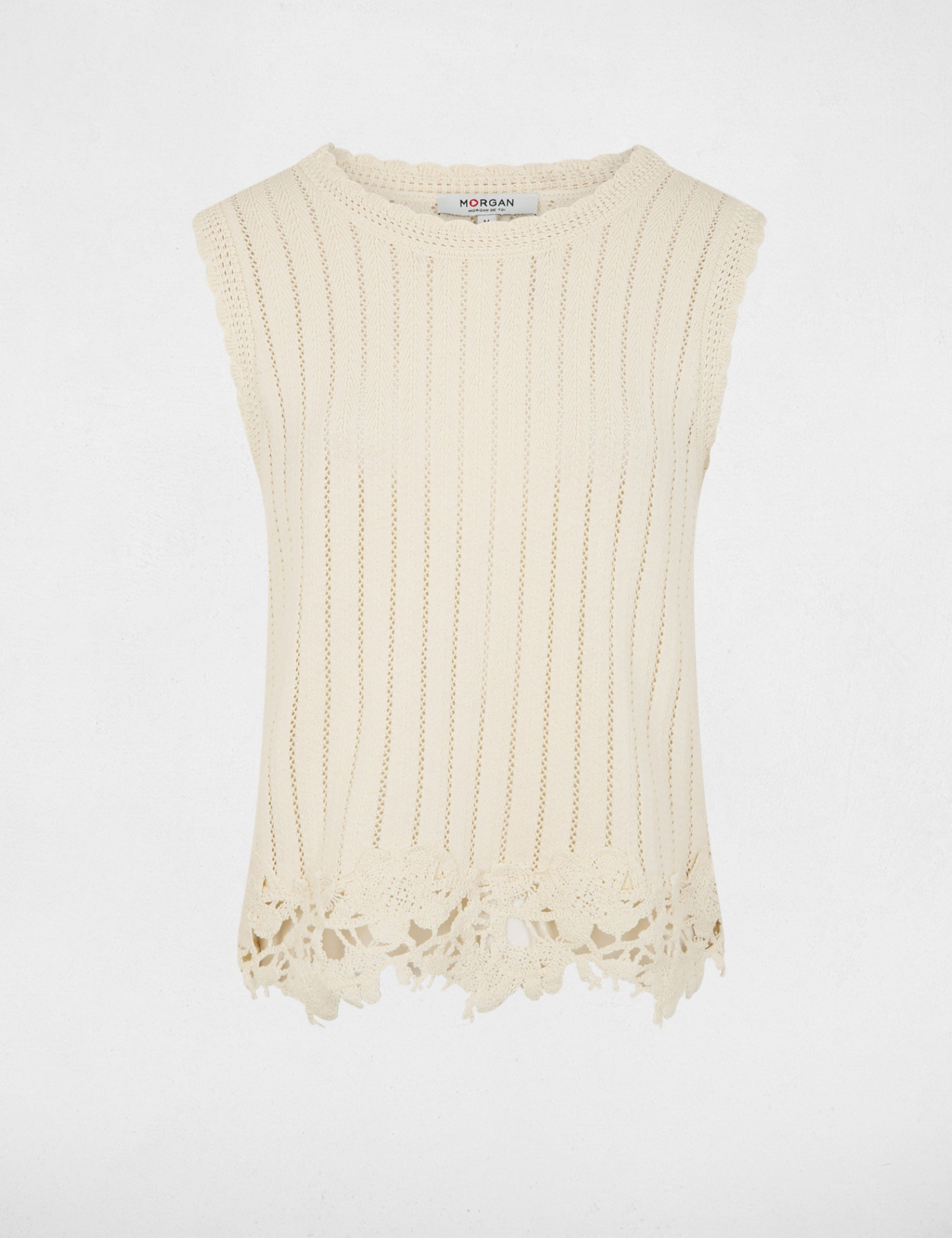 Top sans manches c&ocirc;tel&eacute; creme femme