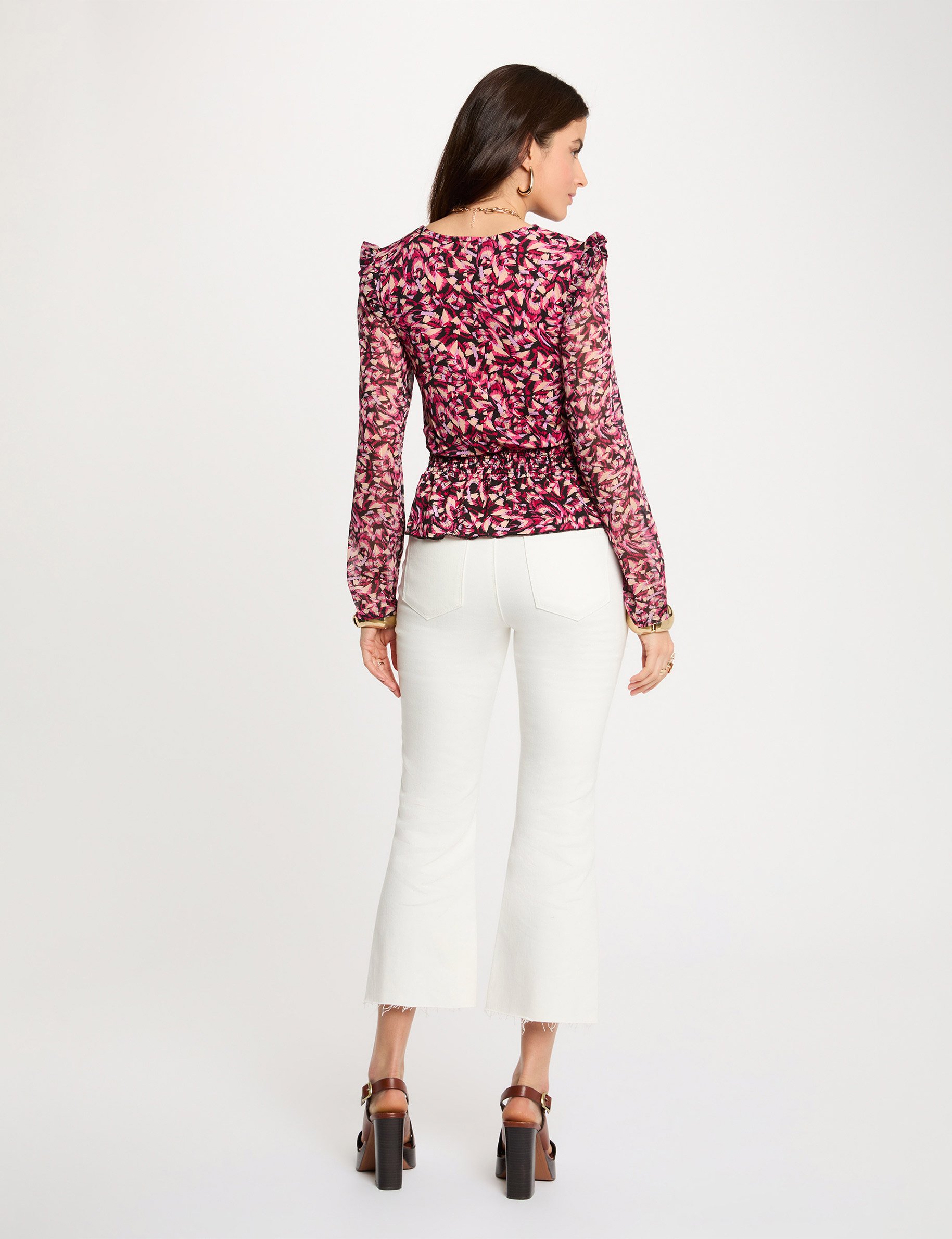 T-shirt ajust&eacute; col V multicolore femme