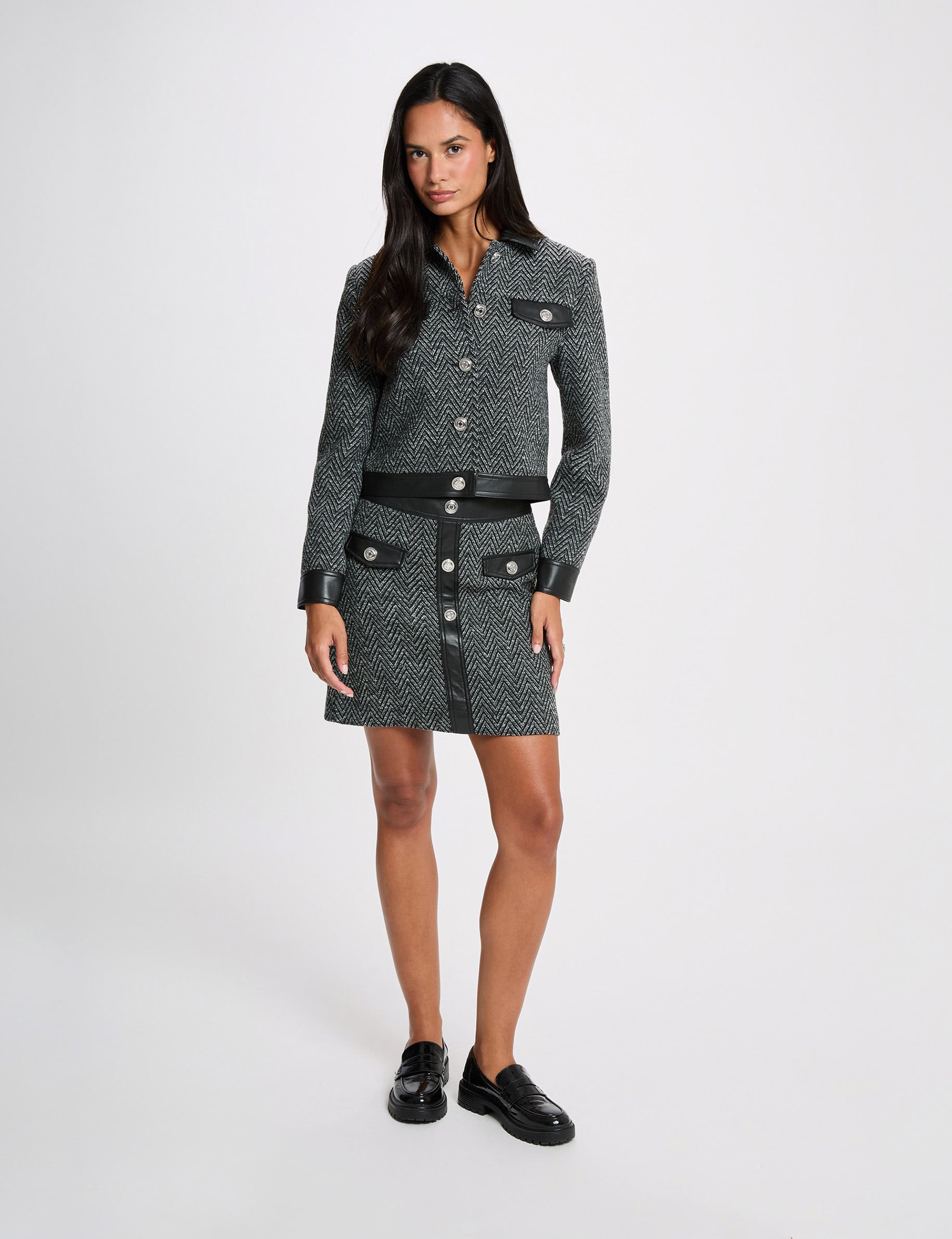 Veste tweed droite noir femme