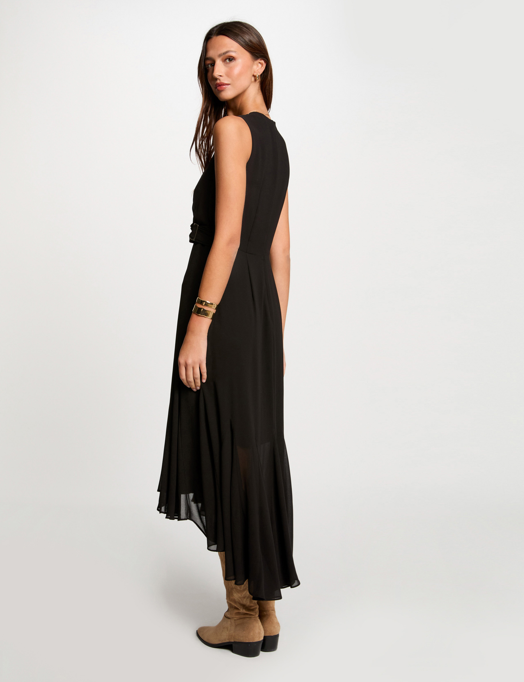 robe midi droite fluide noir femme Robe midi droite fluide noir femme