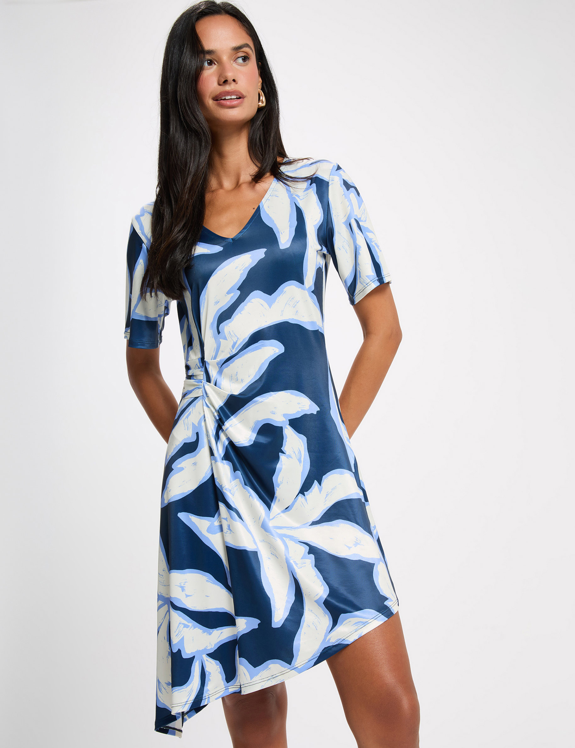 Asymmetrisches bedrucktes Kleid mehrfarbig damen