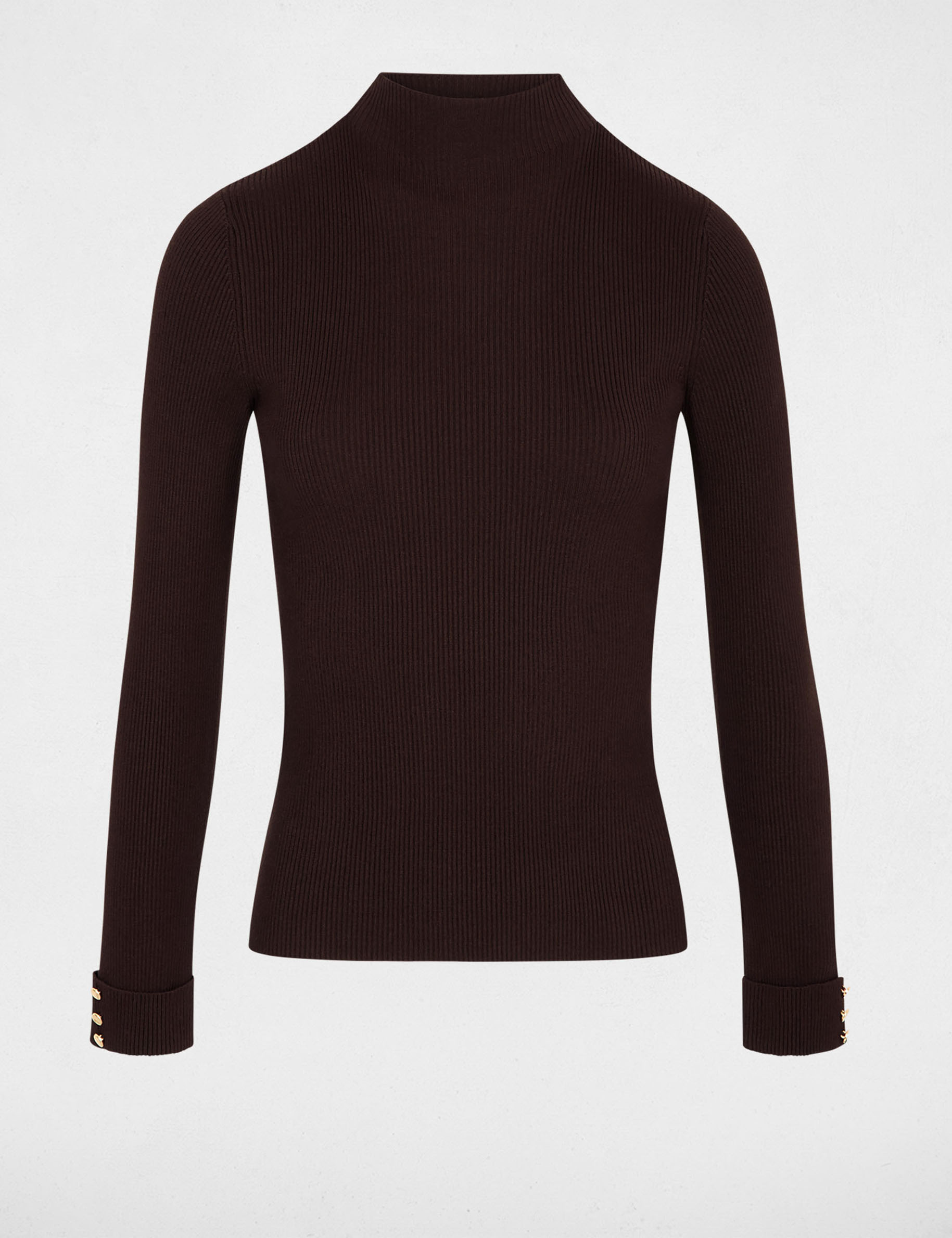 Pull col montant marron fonc&eacute; femme