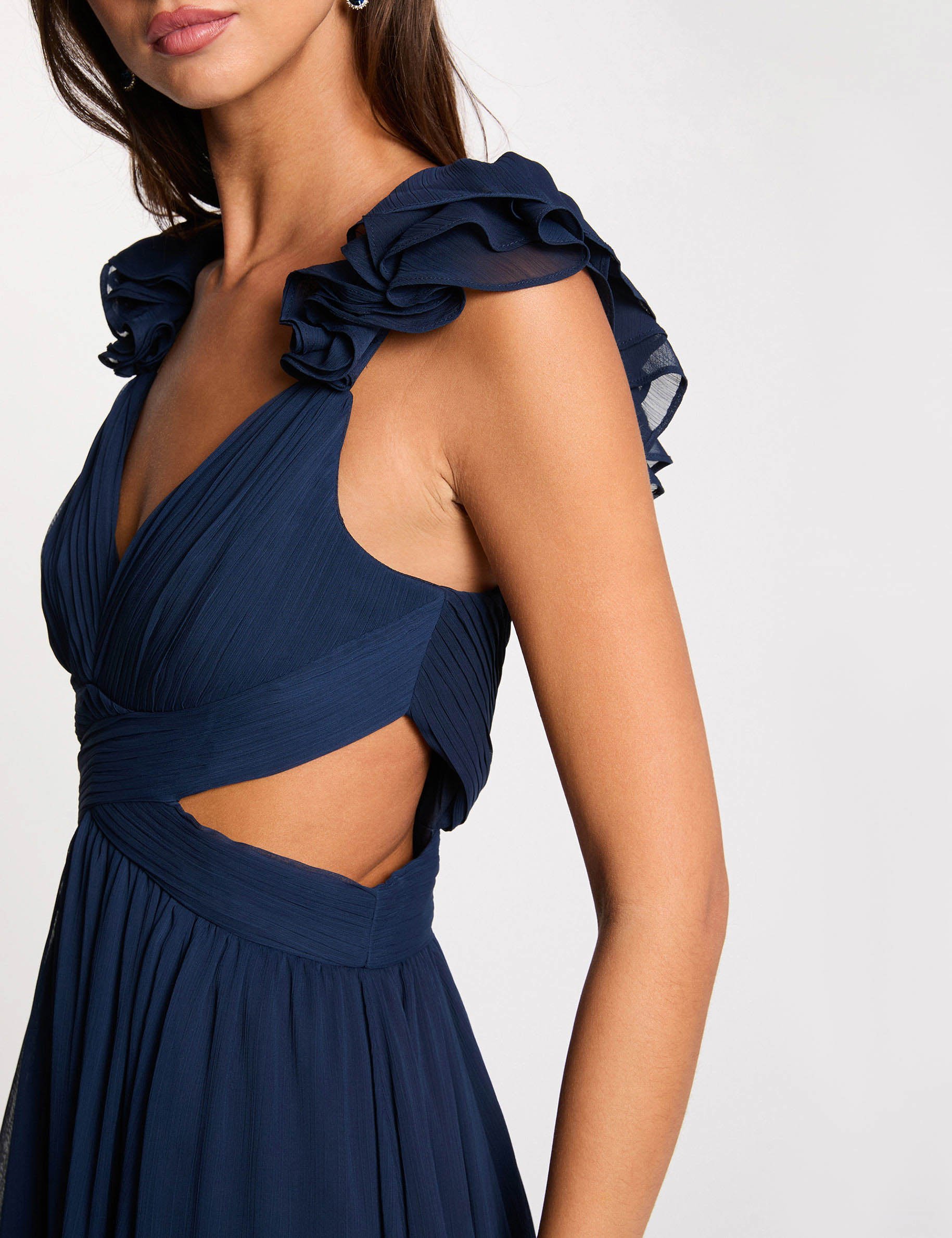 Langes, gerade flie&szlig;endes Kleid marineblau damen