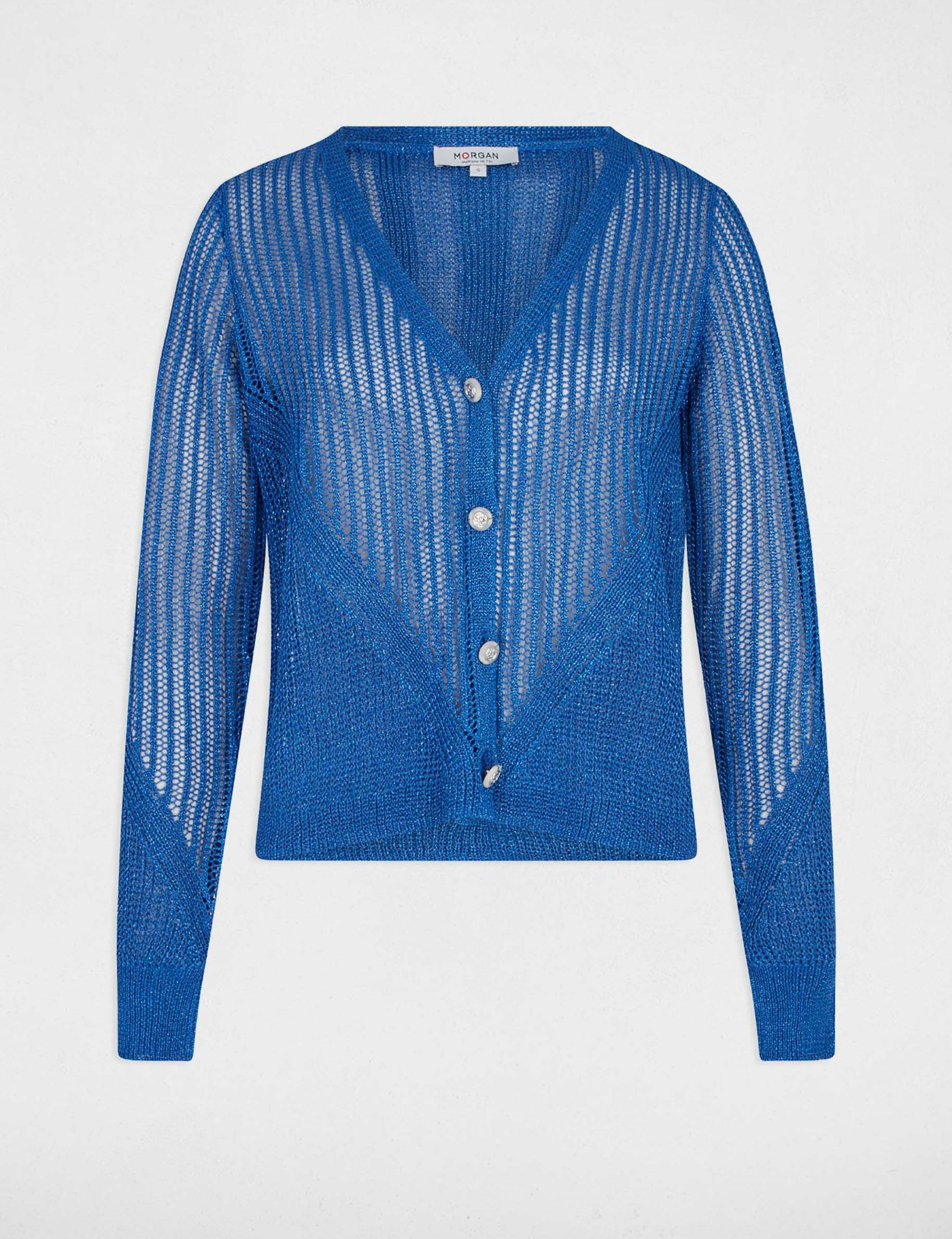 gilet manches longues ajoure bleu electrique femme Gilet manches longues ajouré bleu electrique femme