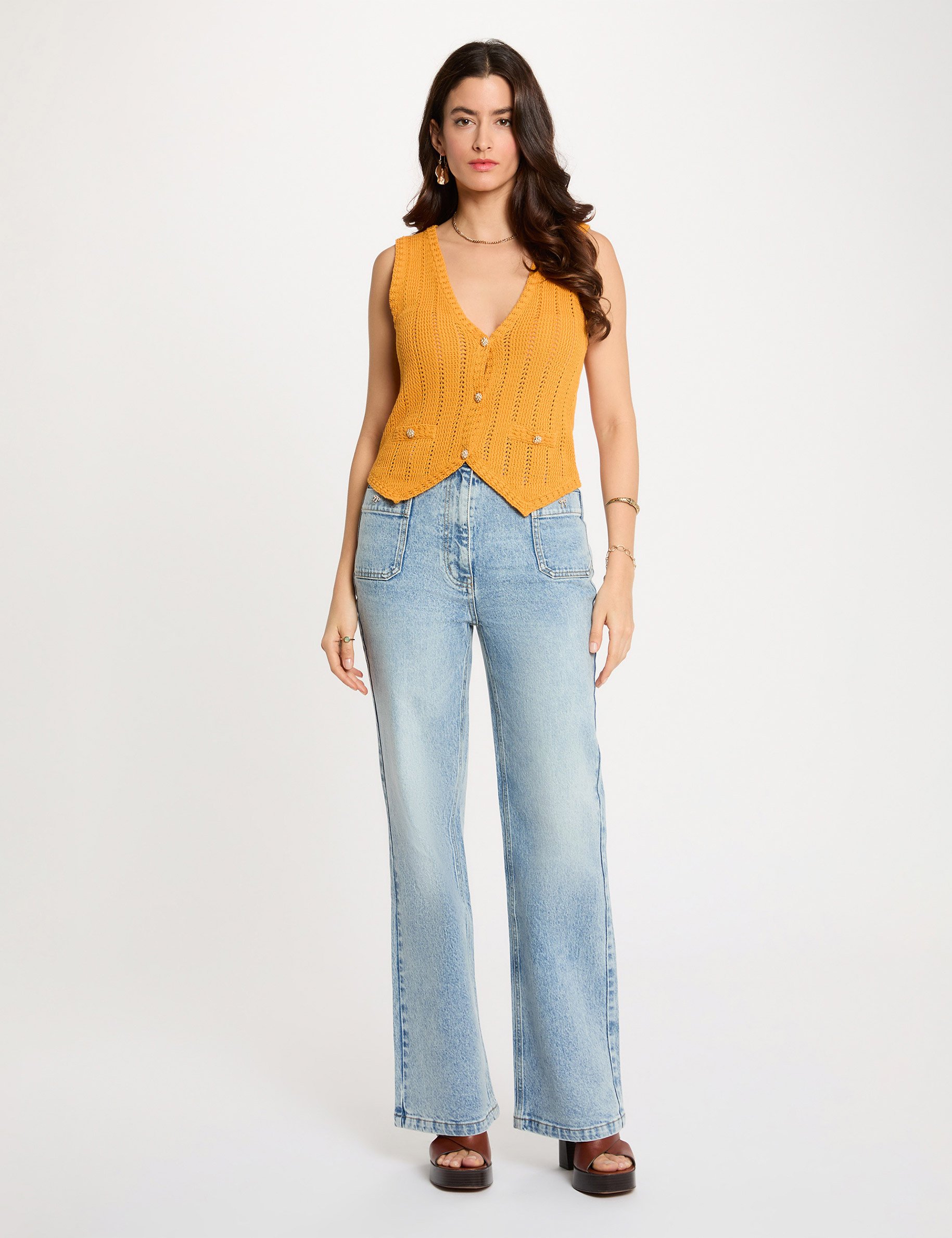 Gilet ajust&eacute; sans manches orange fonc&eacute; femme