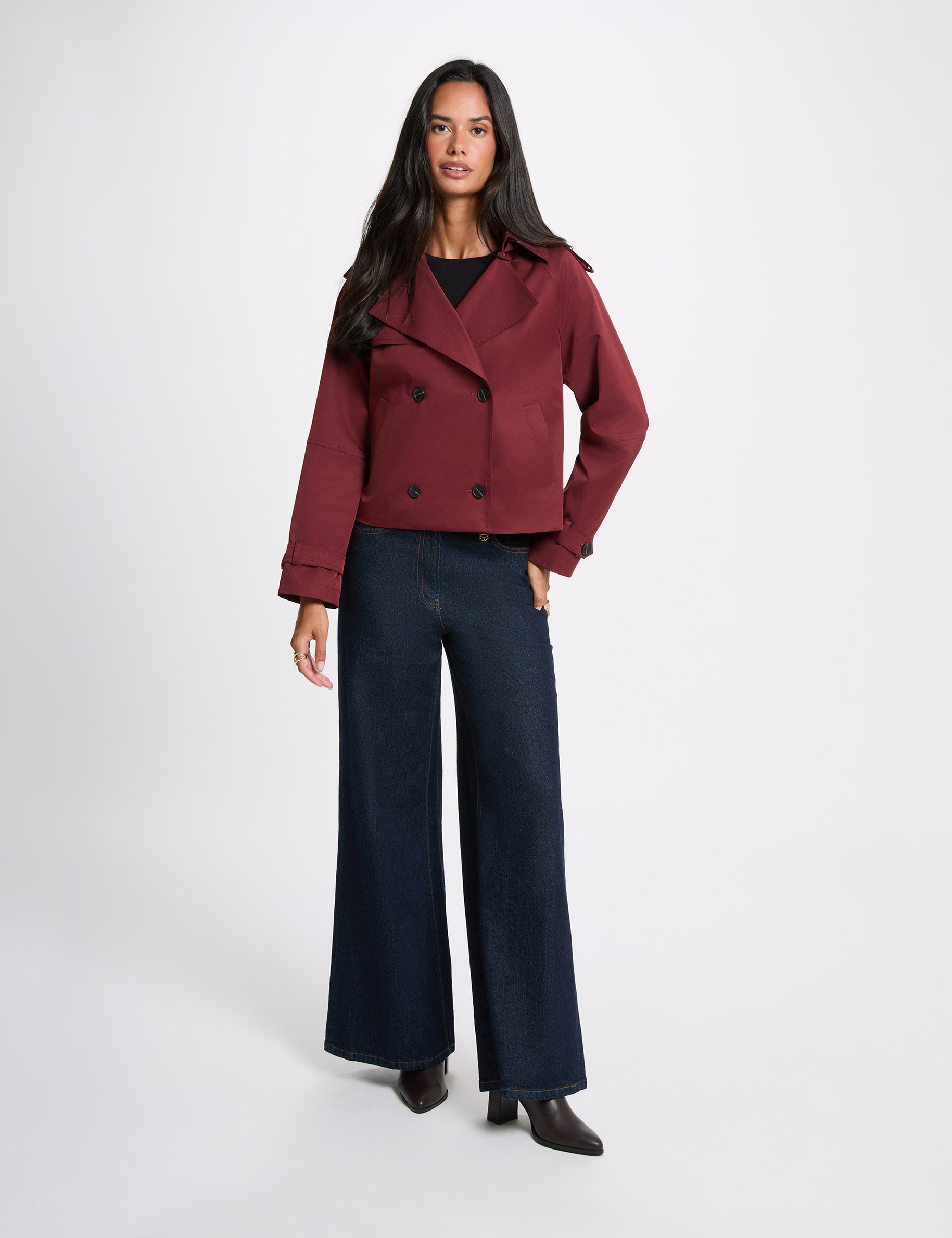 Kurzer Trenchcoat mit Kapuze bordeaux damen