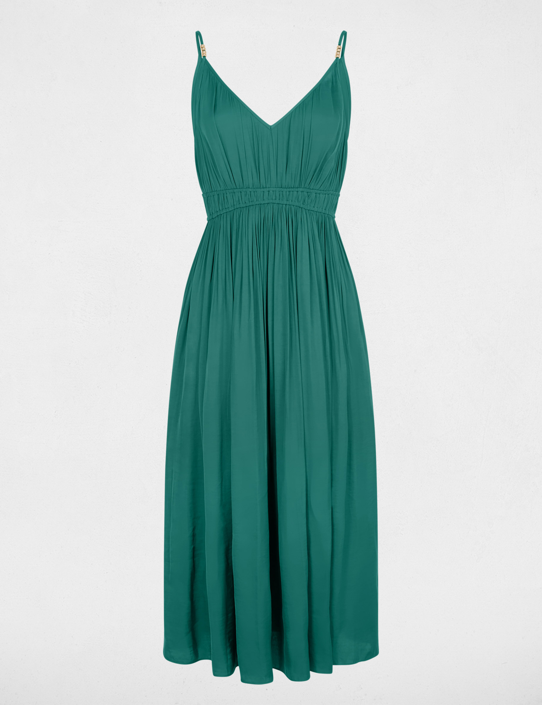 Robe midi droite pliss&eacute;e vert femme