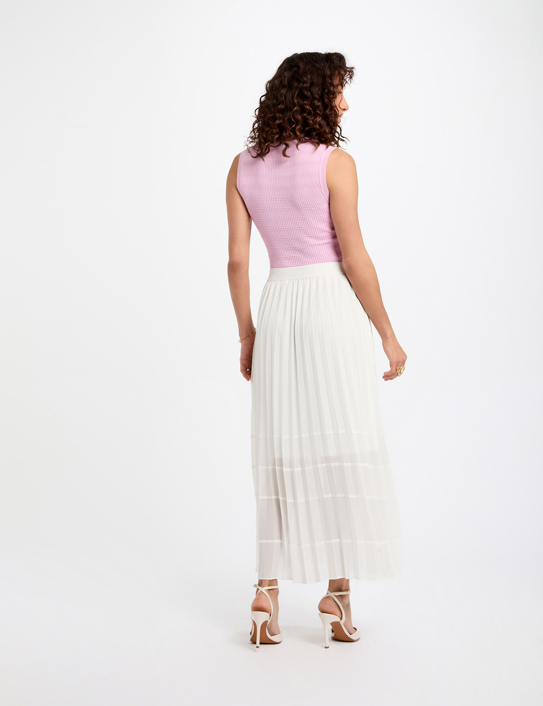 jupe longue evasee plissee ivoire femme Jupe longue évasée plissée ivoire femme