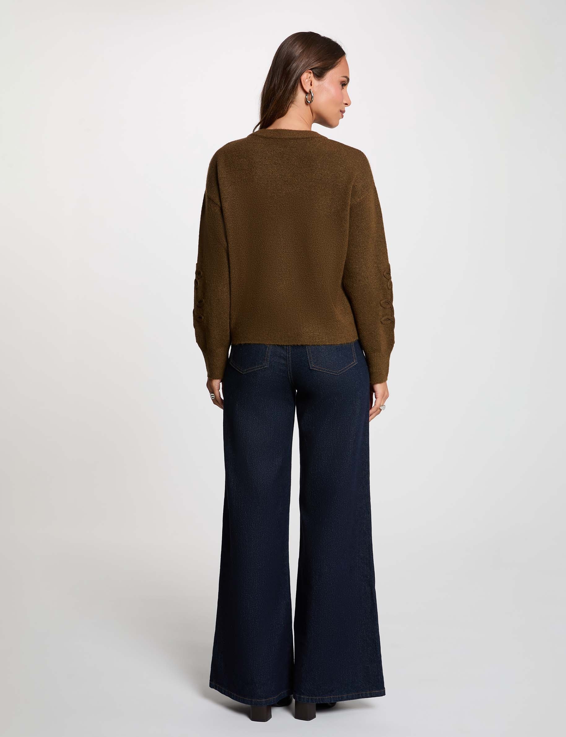 Pullover mit Rundhals und Muster khakigr&uuml;n damen