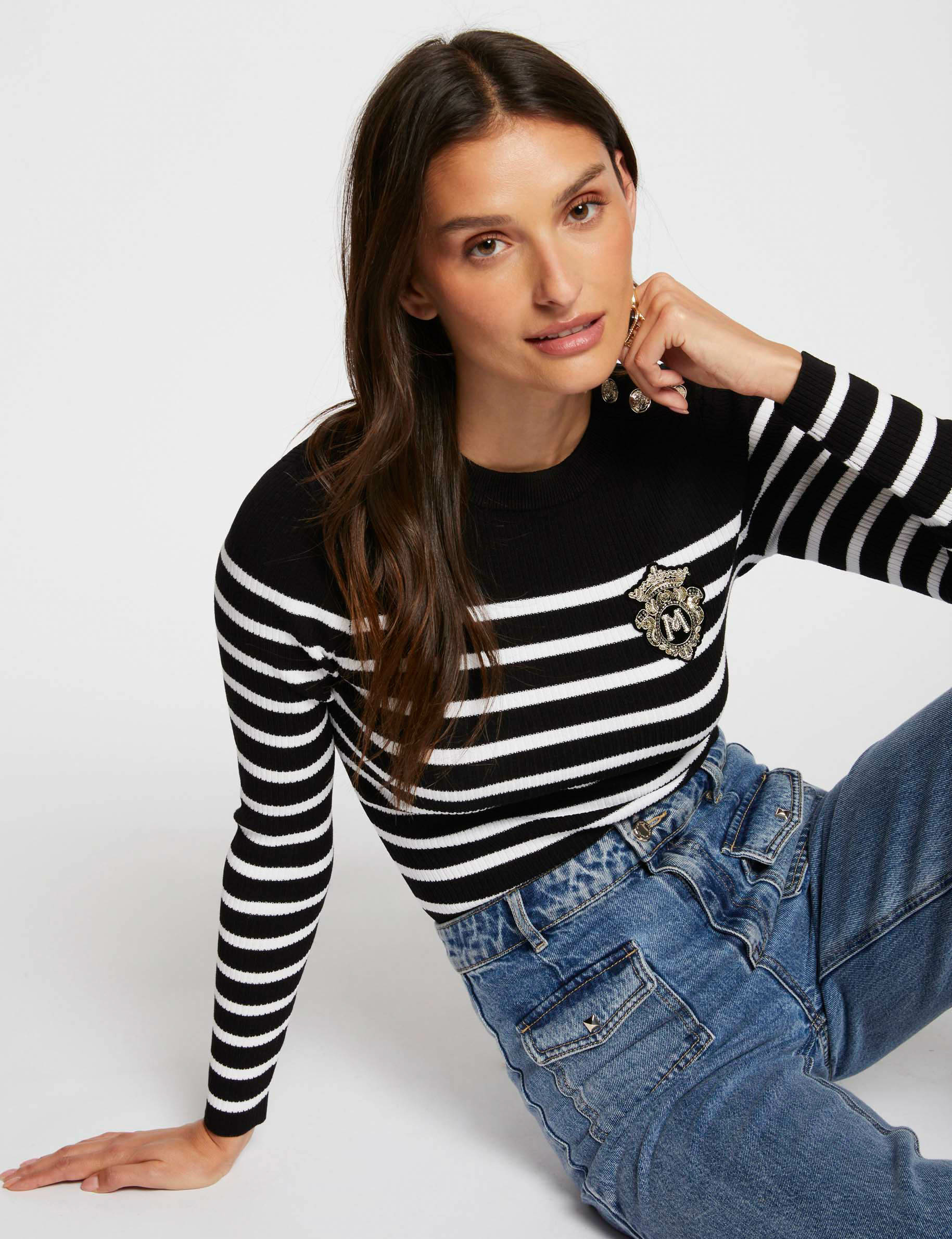 pull manches longues a rayures noir femme Pull manches longues à rayures noir femme