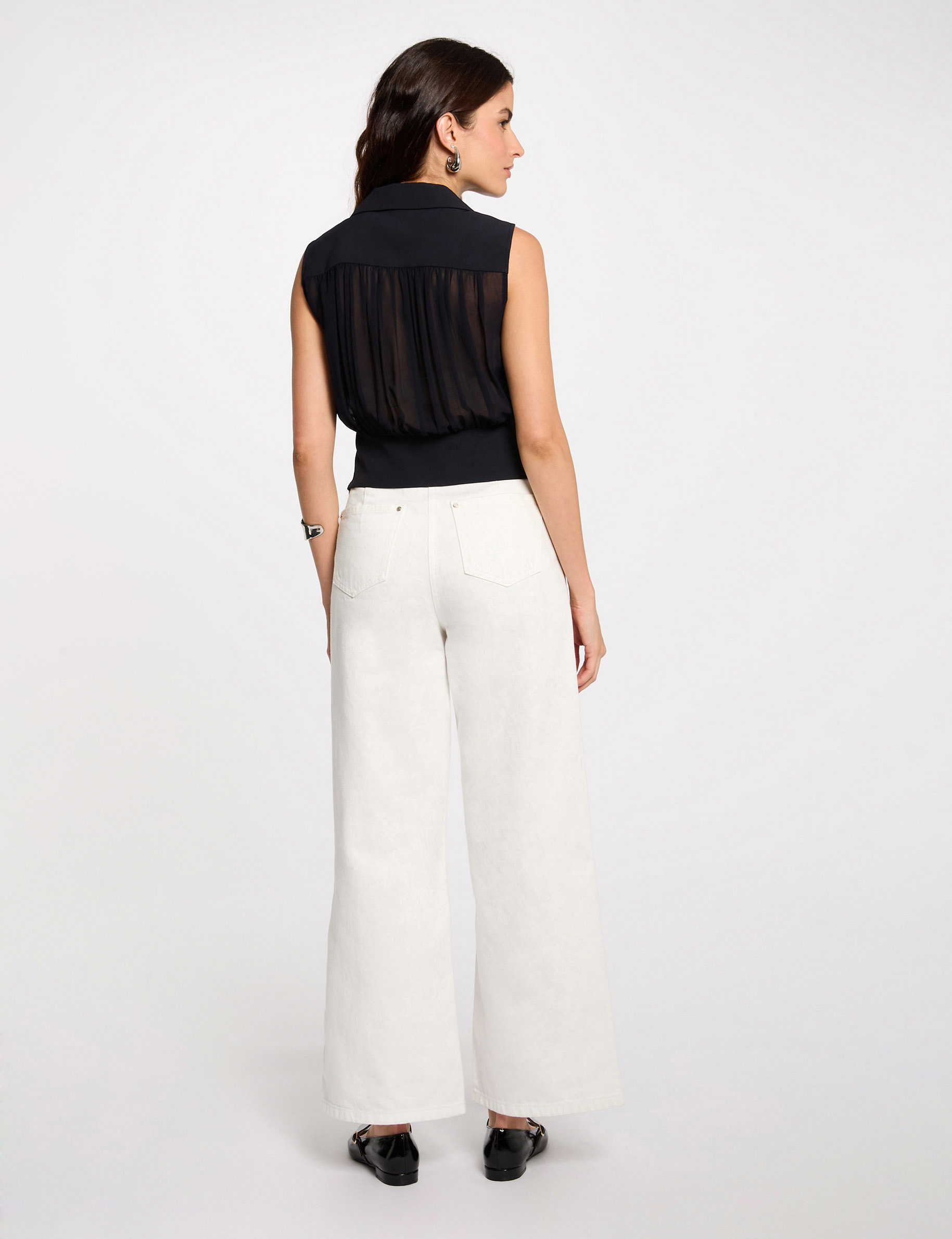 top plisse sans manches bleu marine femme Top plissé sans manches bleu marine femme