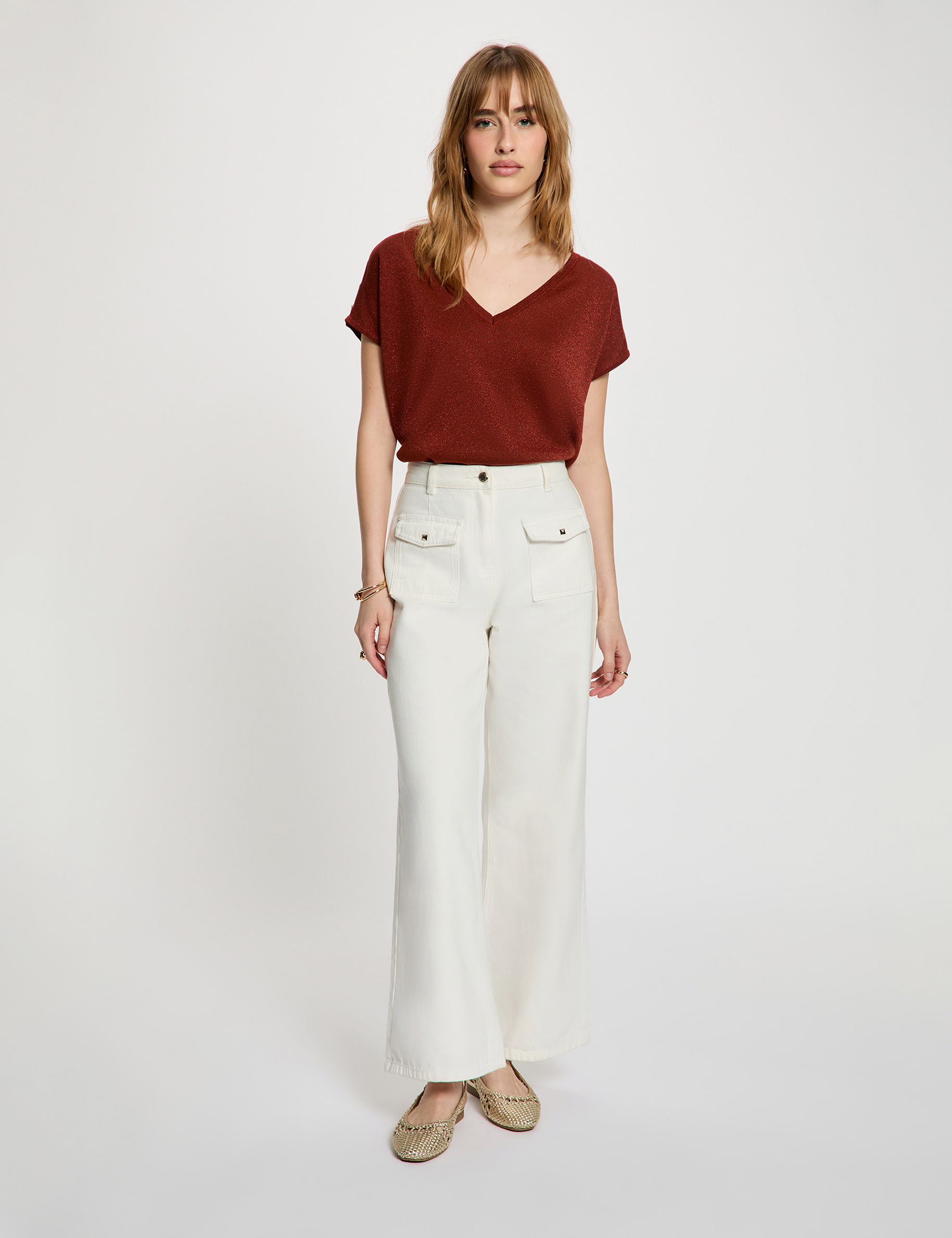 Oversize-Pullover mit V-Ausschnitt cognacbraun damen