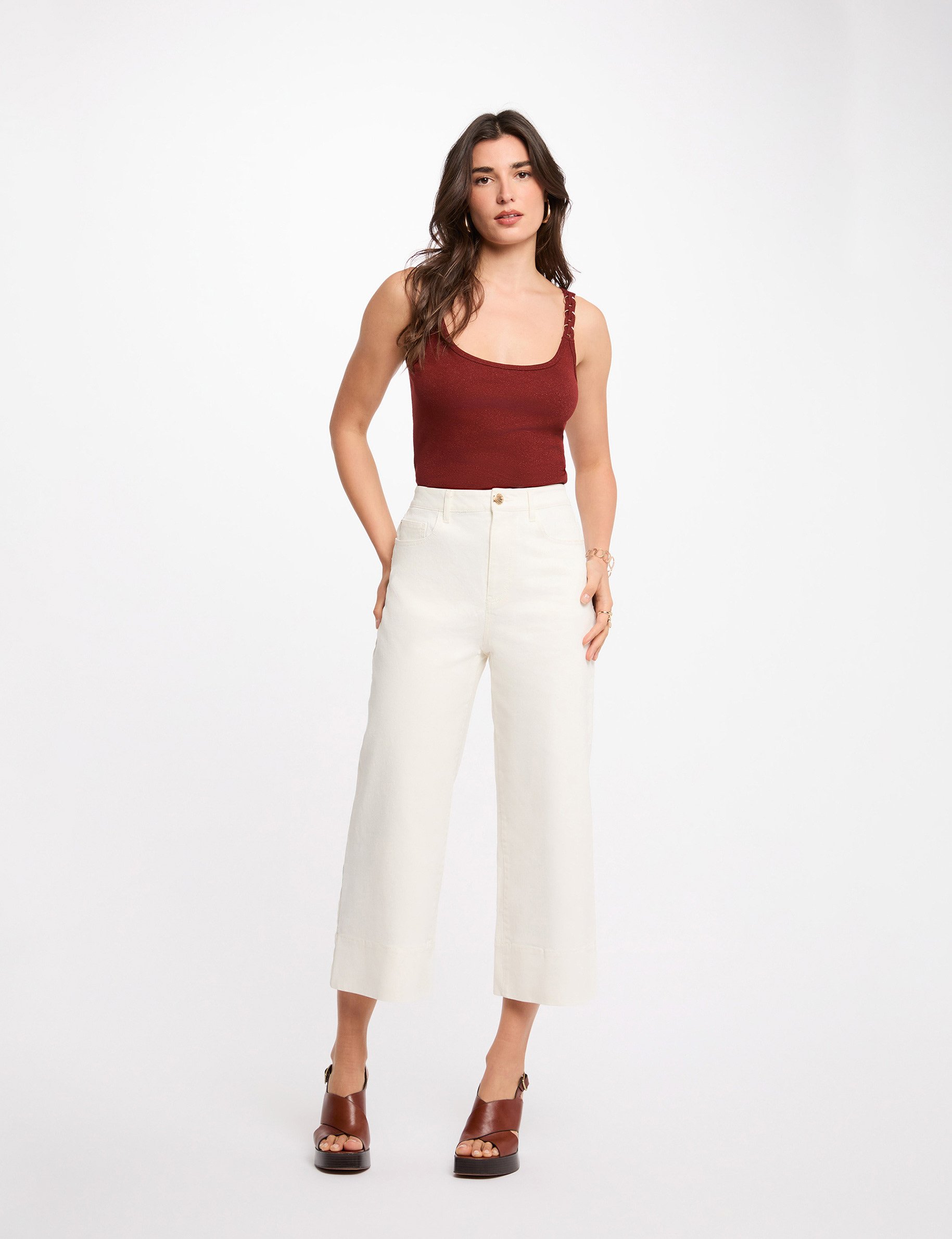 Tailliertes T-Shirt cognacbraun damen