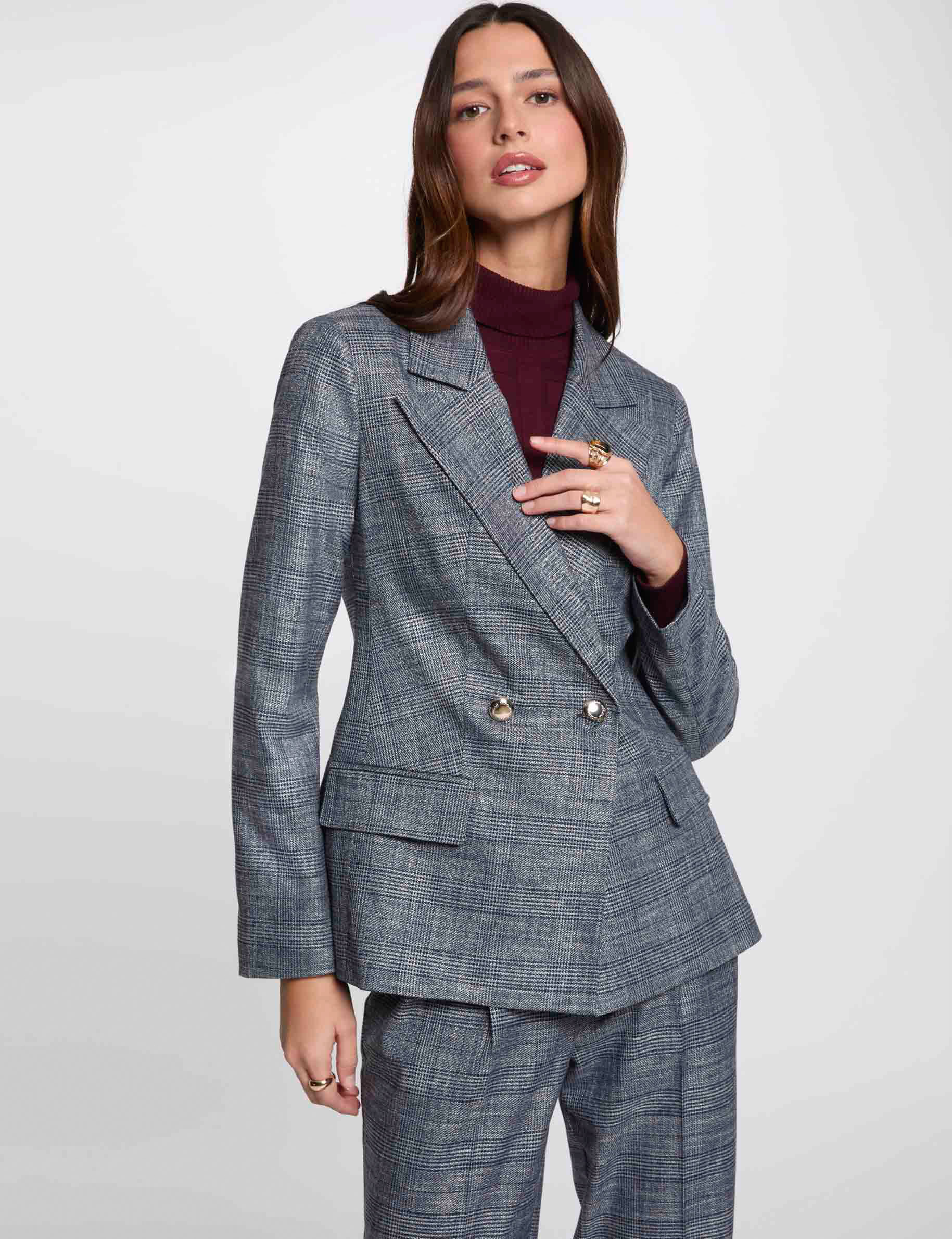 kurze jacke mit karomuster marineblau damen Kurze Jacke mit Karomuster marineblau damen