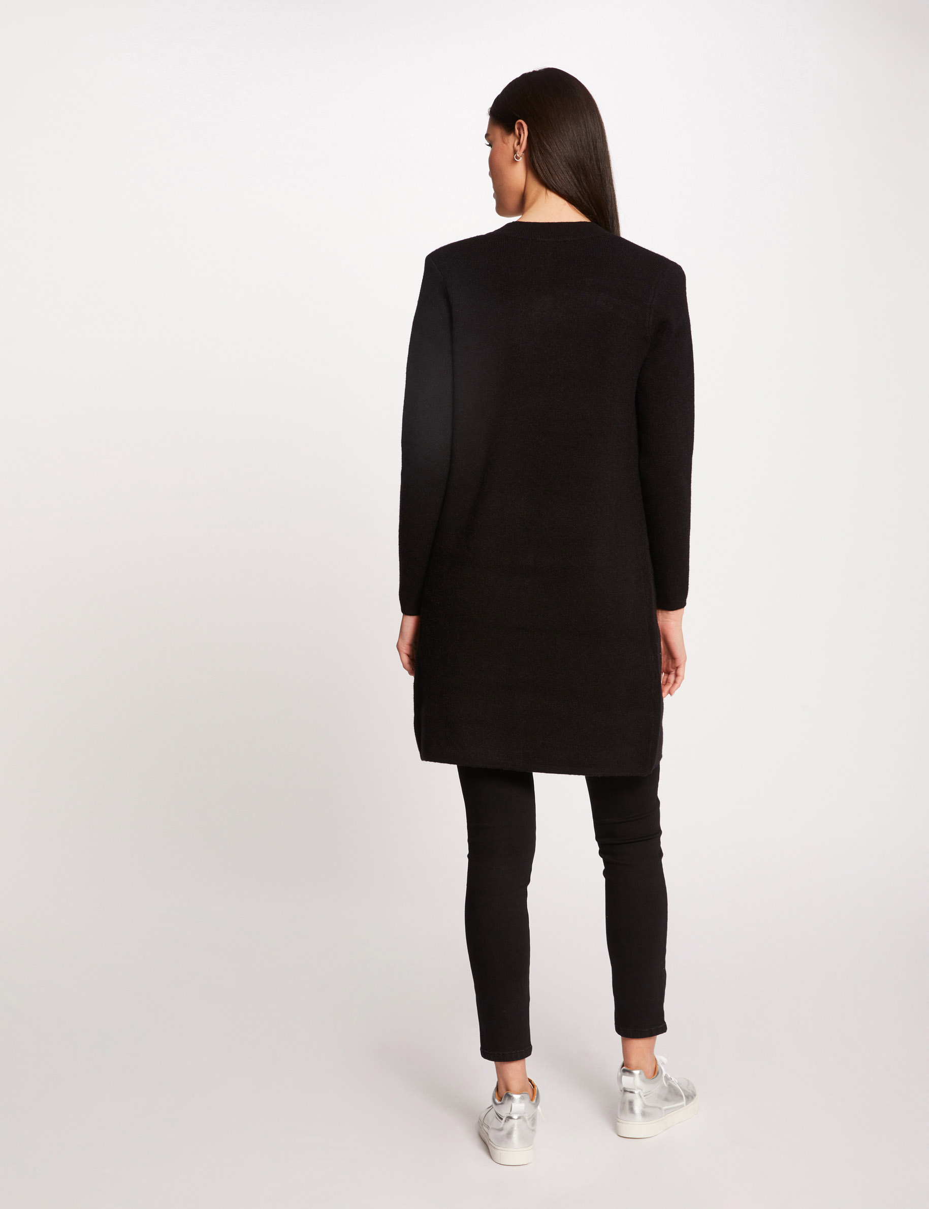 Gilet droit &agrave; col crant&eacute; noir femme