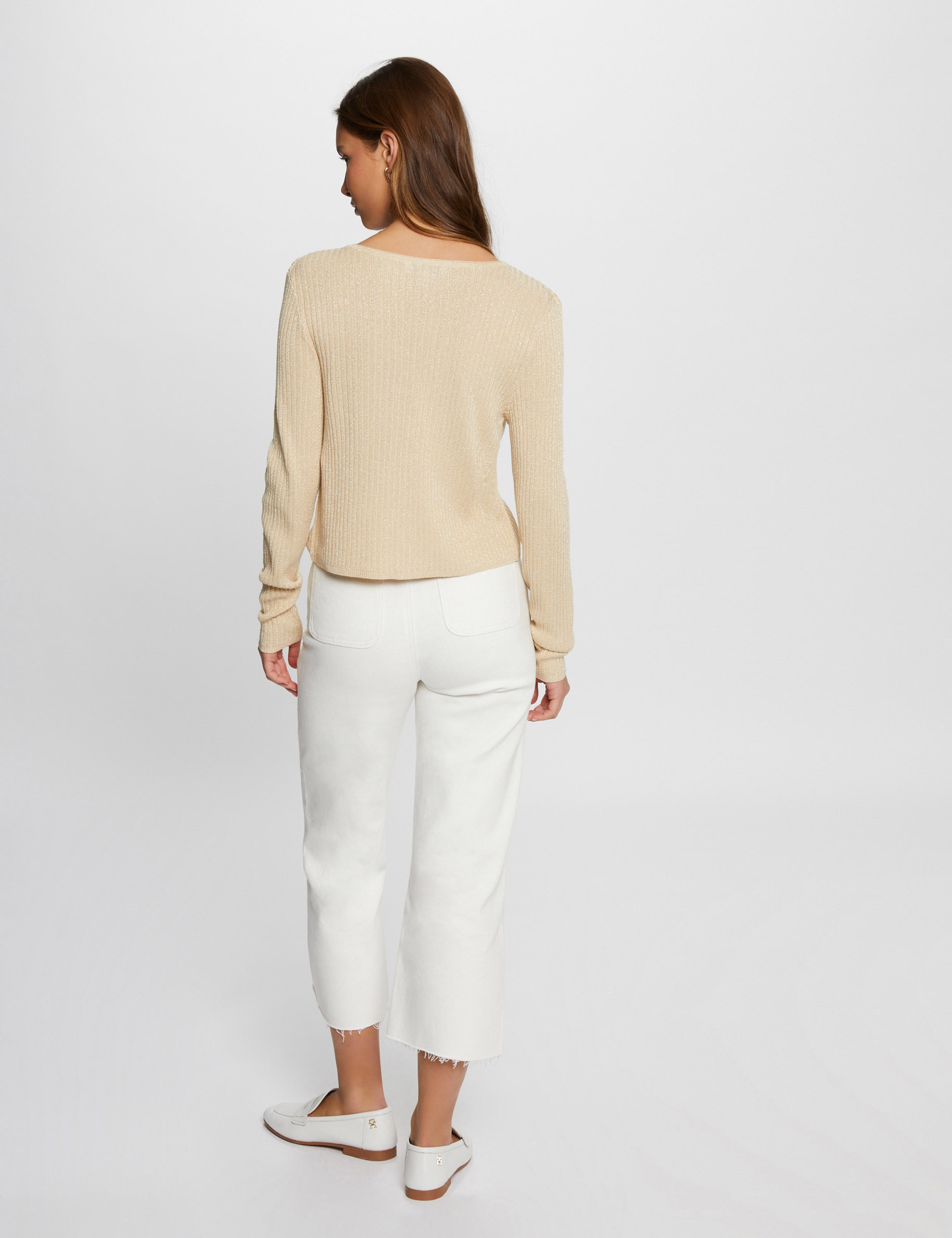 gilet manches longues col en v jaune or femme Gilet manches longues col en V jaune or femme