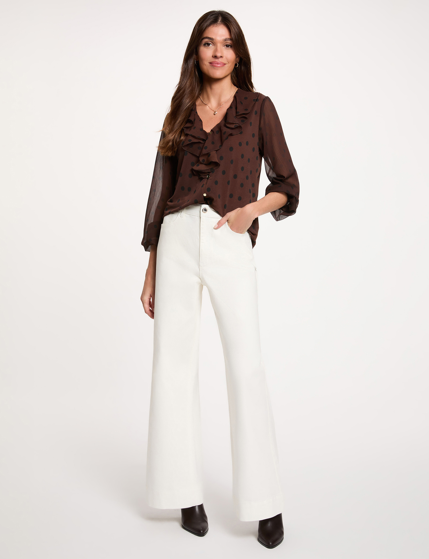 Bluse mit V-Ausschnitt aus Voile dunkelbraun damen