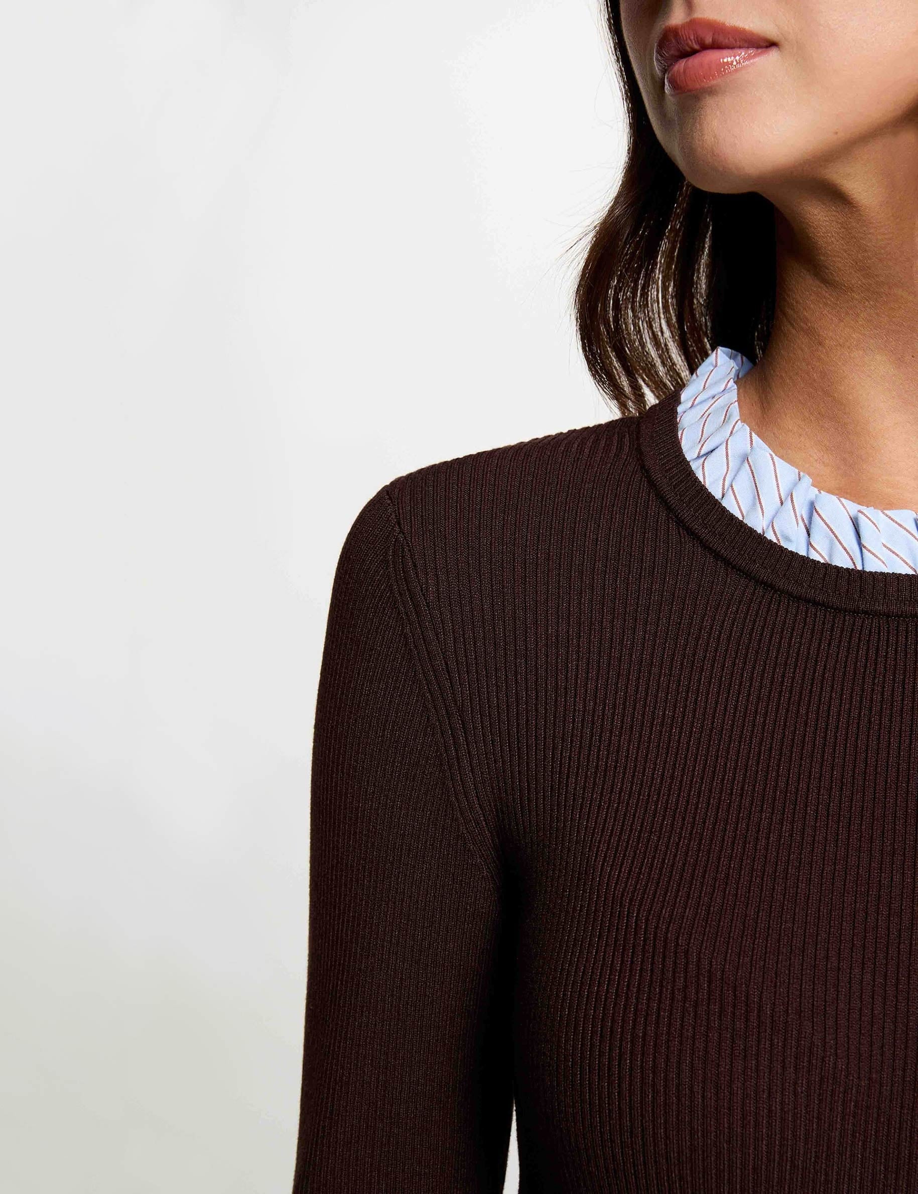 Pullover mit Rundhals und Volants dunkelbraun damen