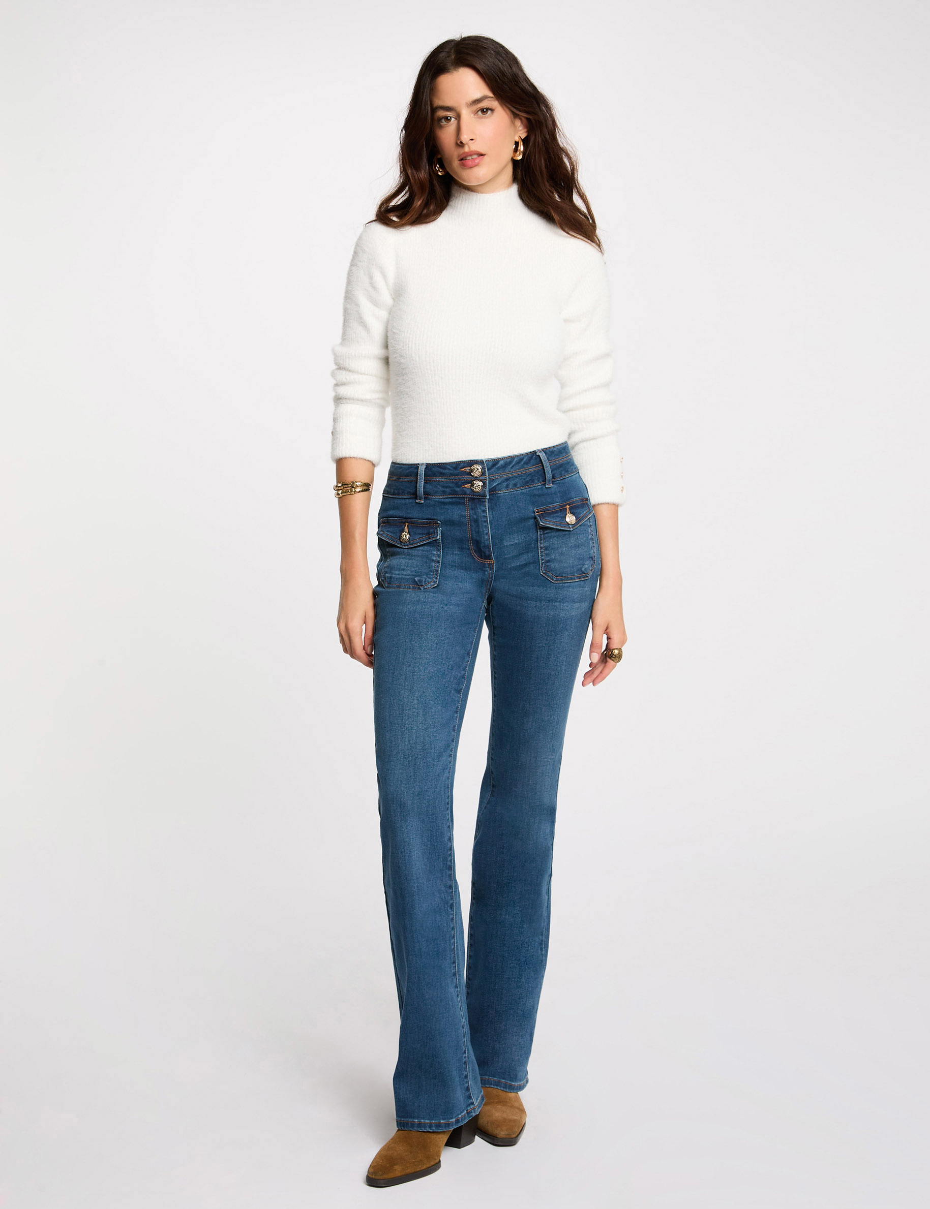 langarm pullover mit flauschigem strick elfenbein damen Langarm-Pullover mit flauschigem Strick elfenbein damen