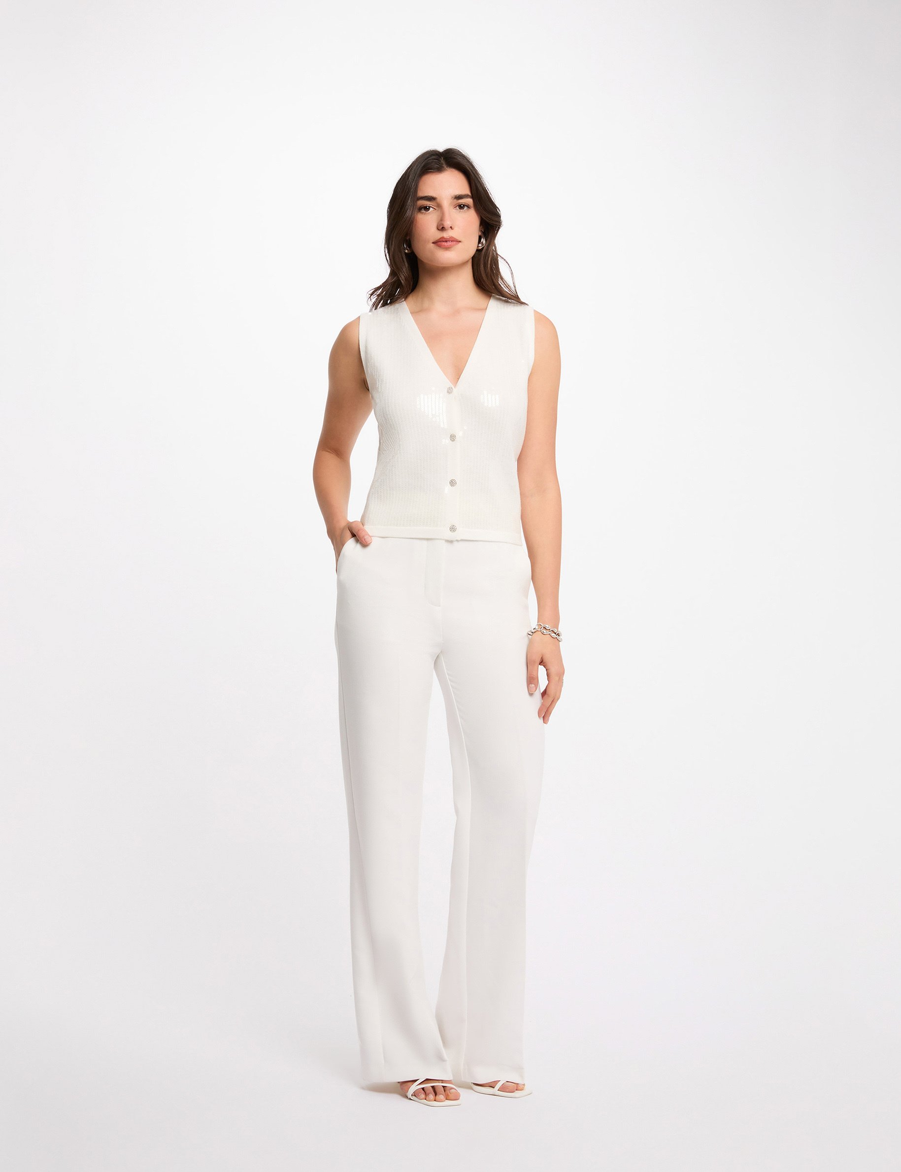 Gilet sans manches col v blanc femme