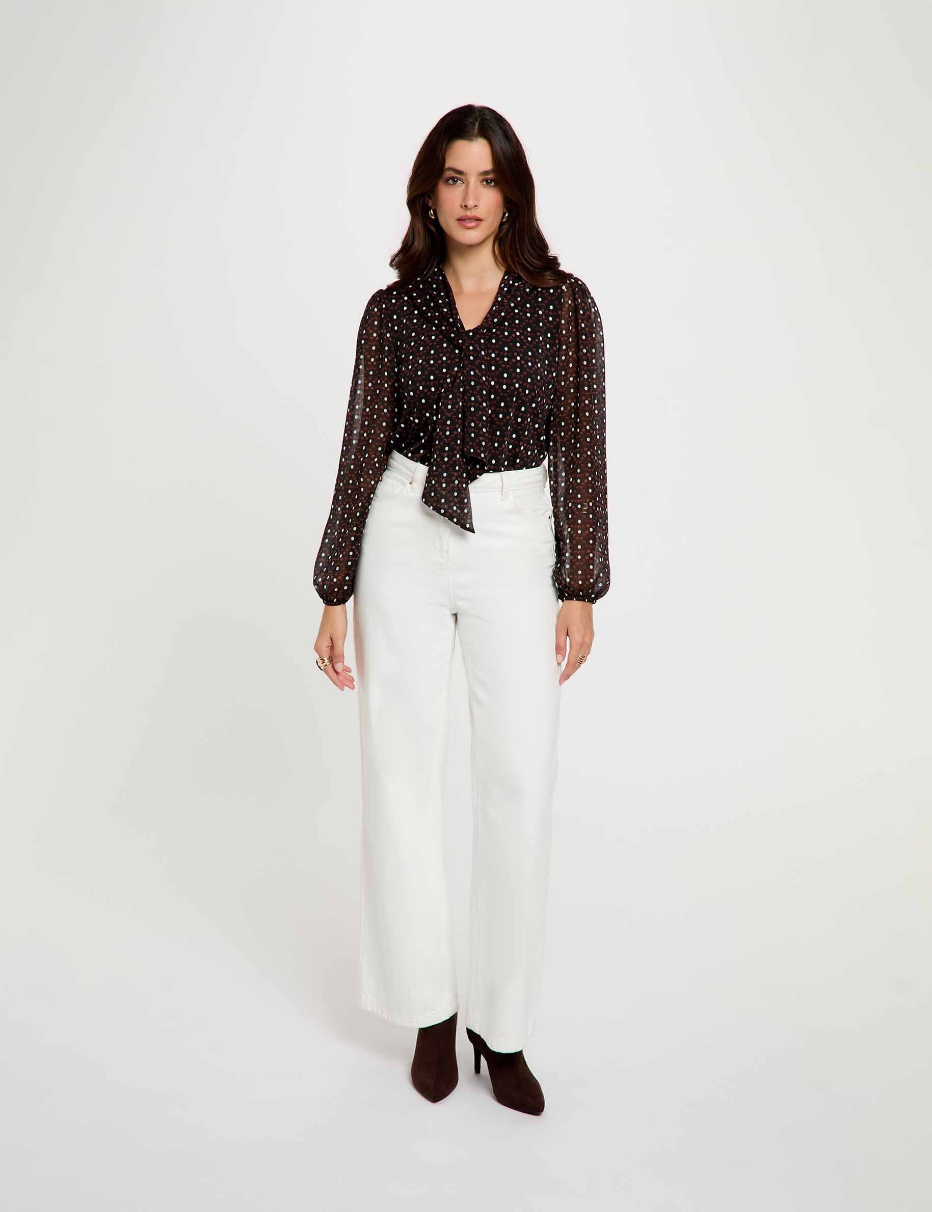 Blouse voile col lavalli&egrave;re multicolore femme