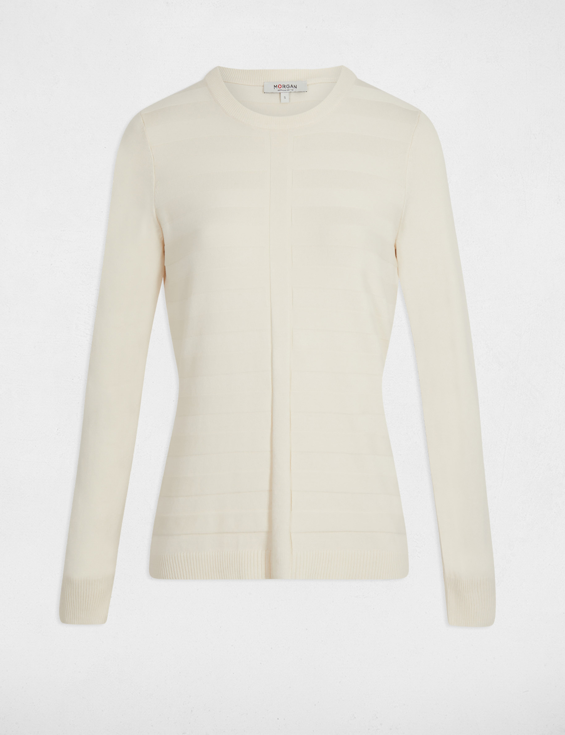 Pull ajust&eacute; col rond ivoire femme