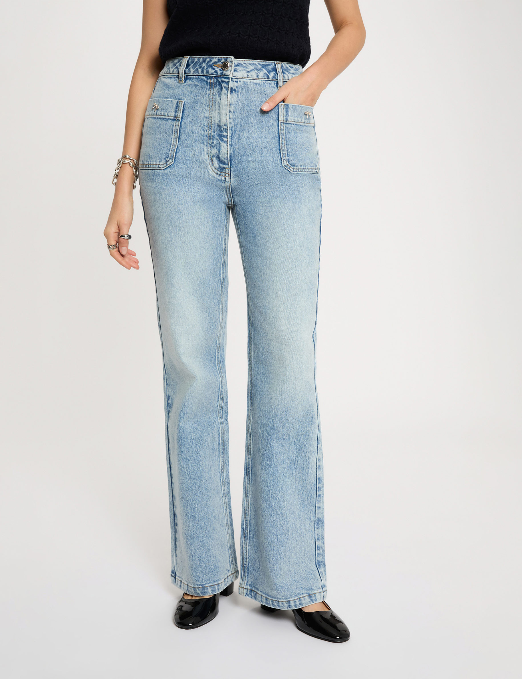 Weit geschnittene hochgeschnittene Hose double stone denim damen