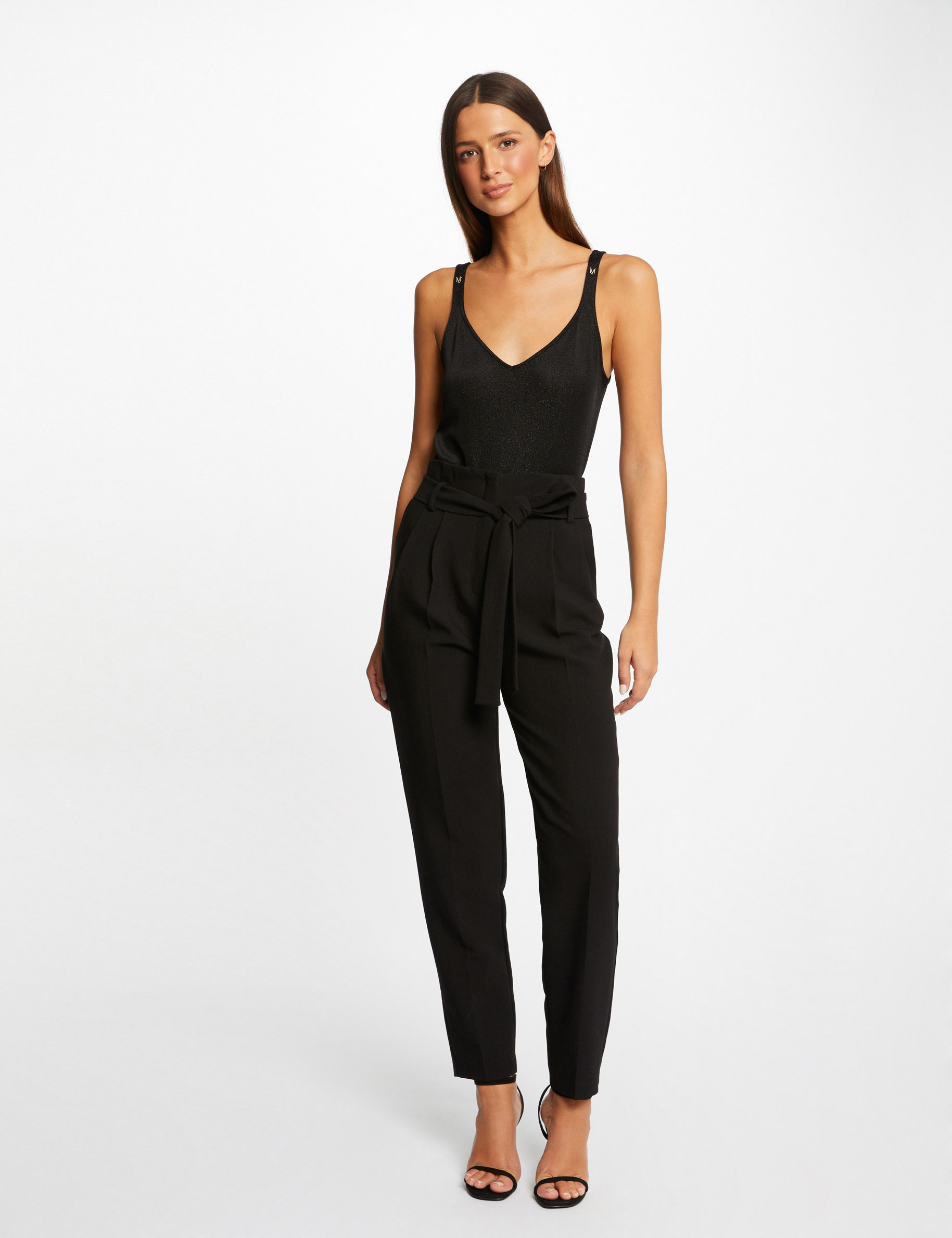 v ausschnitt top mit metallic faden schwarz damen V-Ausschnitt-Top mit Metallic-Fäden schwarz damen