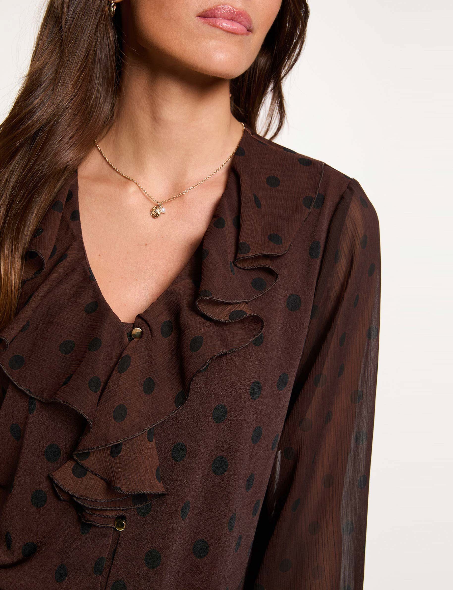 Bluse mit V-Ausschnitt aus Voile dunkelbraun damen