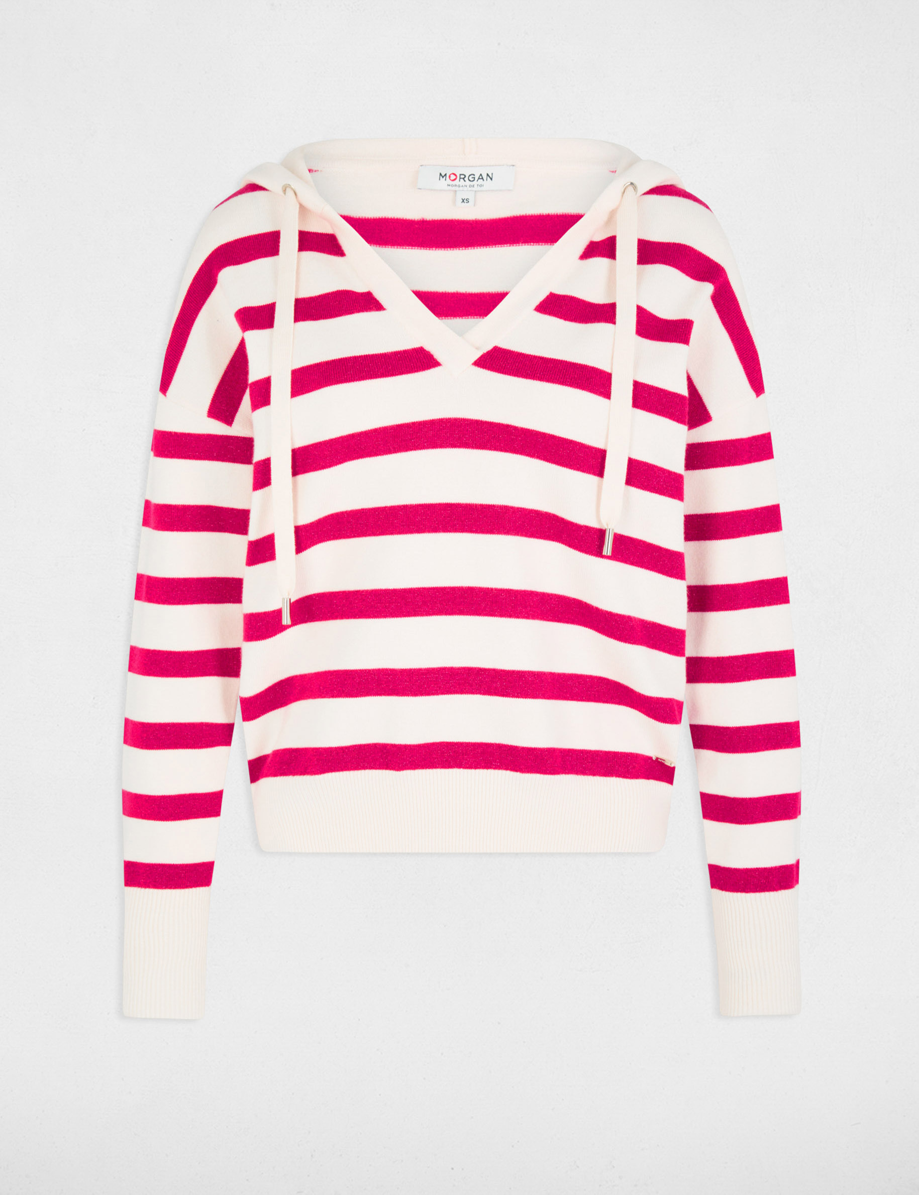 pullover mit v kragen und kapuze violett damen Pullover mit V-Kragen und Kapuze violett damen