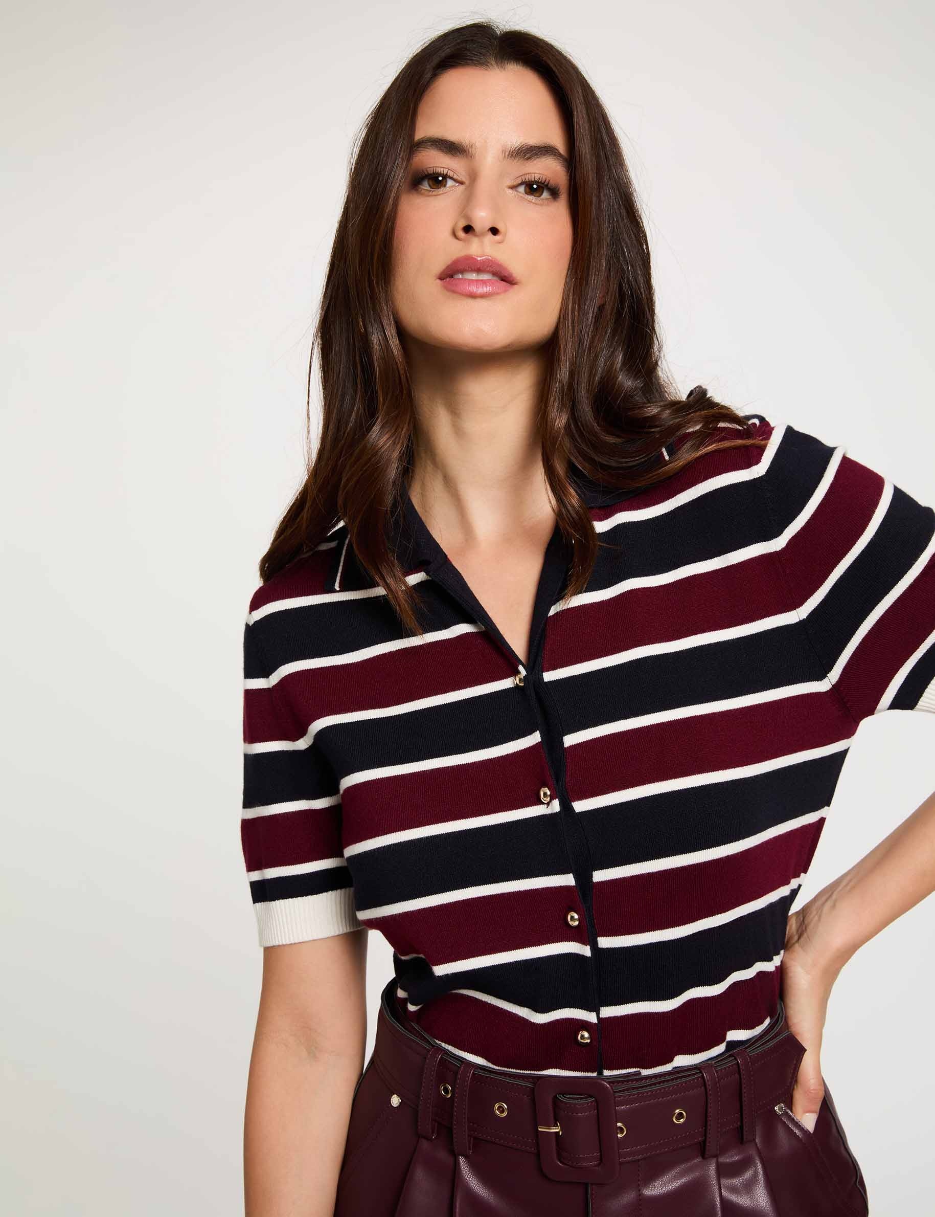 Gestreifter Pullover mit Polokragen bordeaux damen