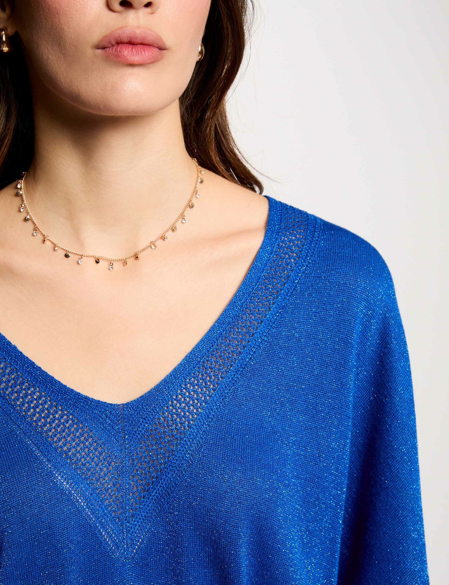 pull col en v manches courtes bleu electrique femme Pull col en V manches courtes bleu electrique femme