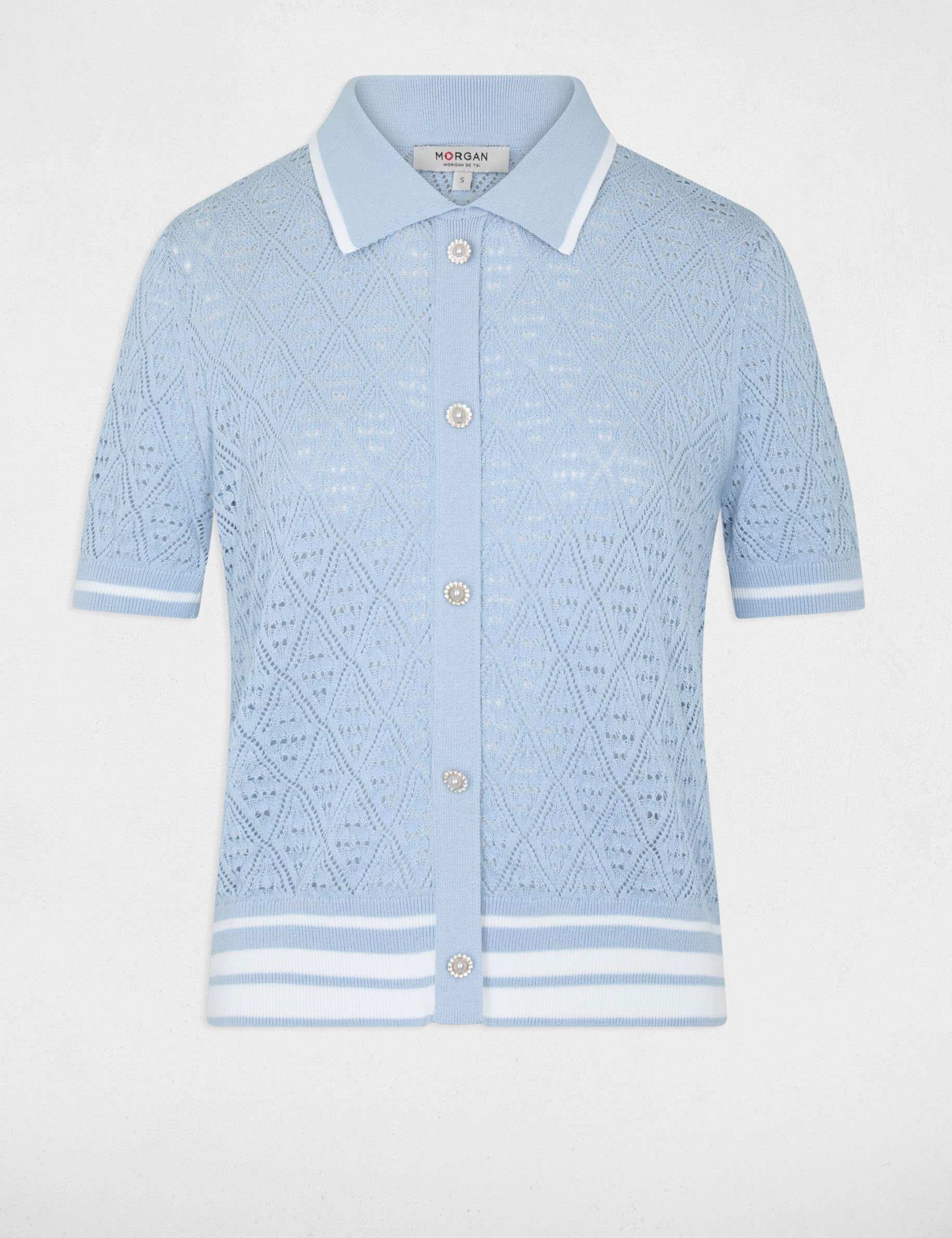 Strickjacke mit Reverskragen himmelblau damen