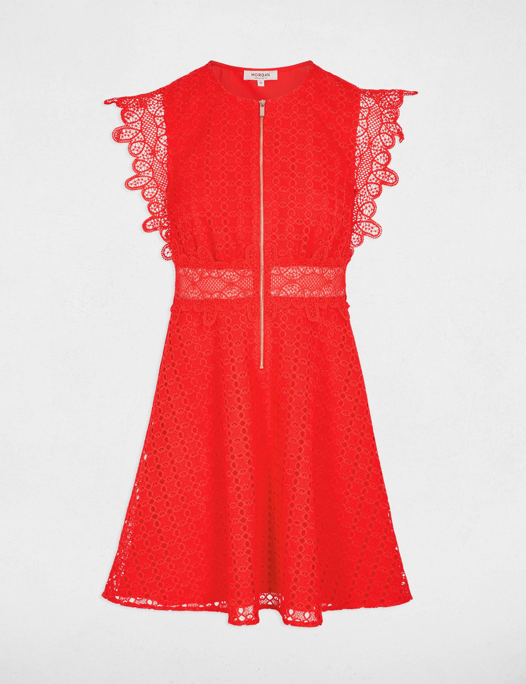 Kurzes ausgestelltes Kleid mit Spitze leuchtend rot damen