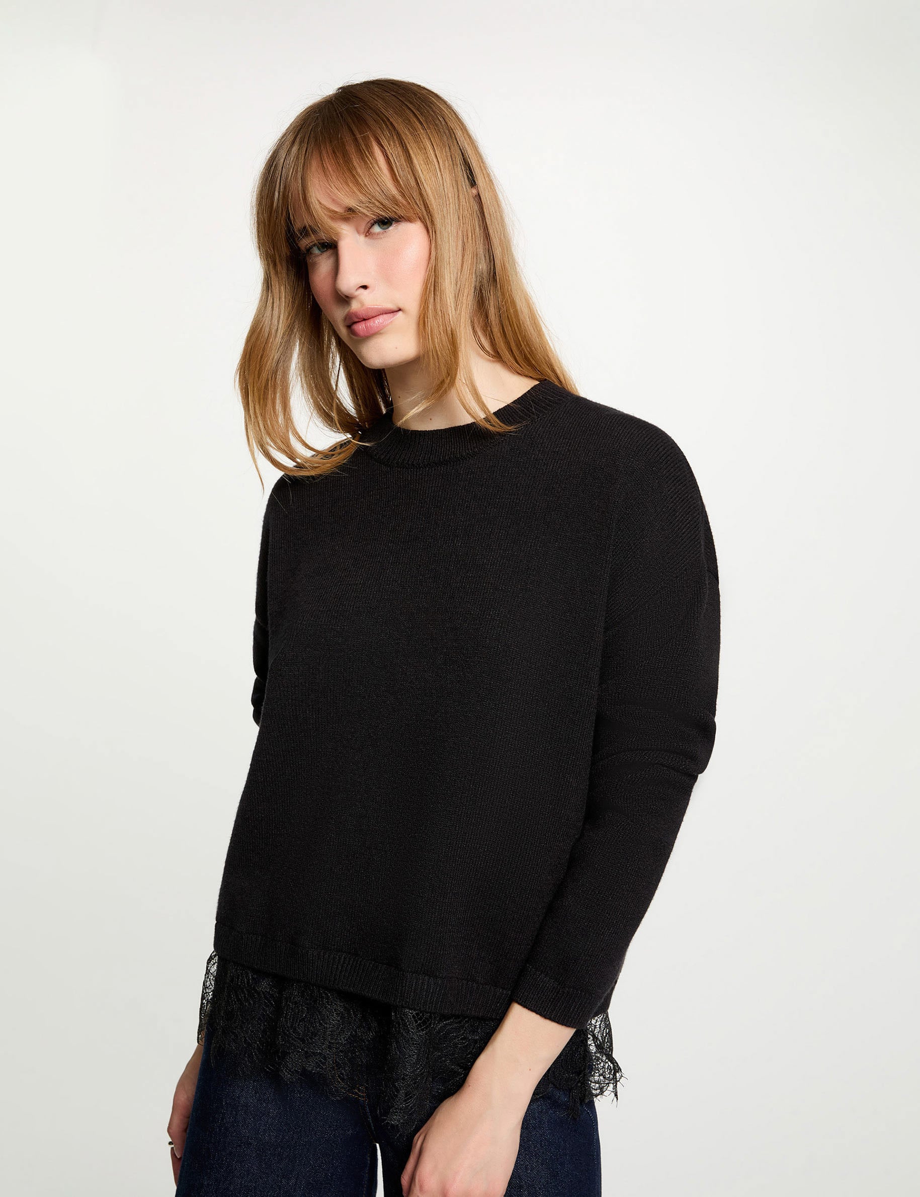 Pull col rond noir femme