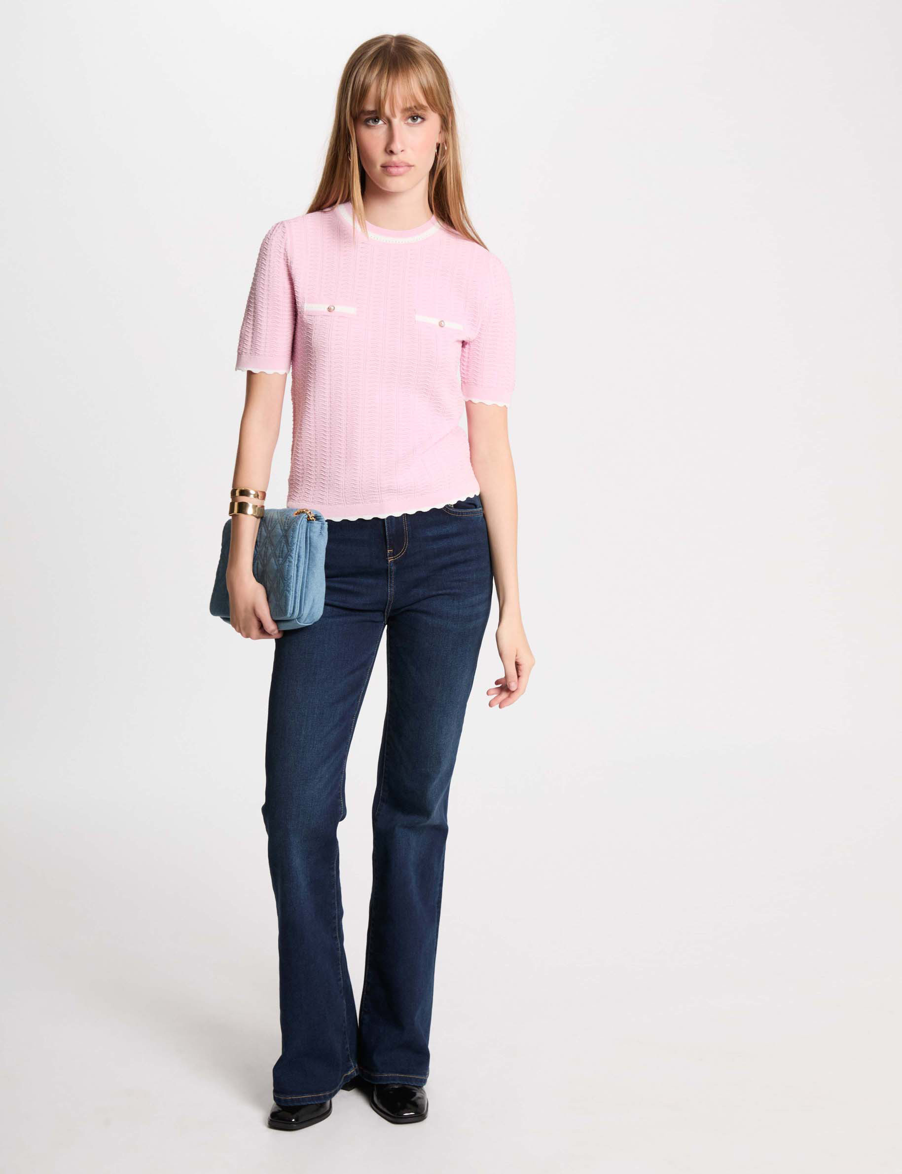 pull manches courtes rose pastel femme Pull manches courtes rose pastel femme