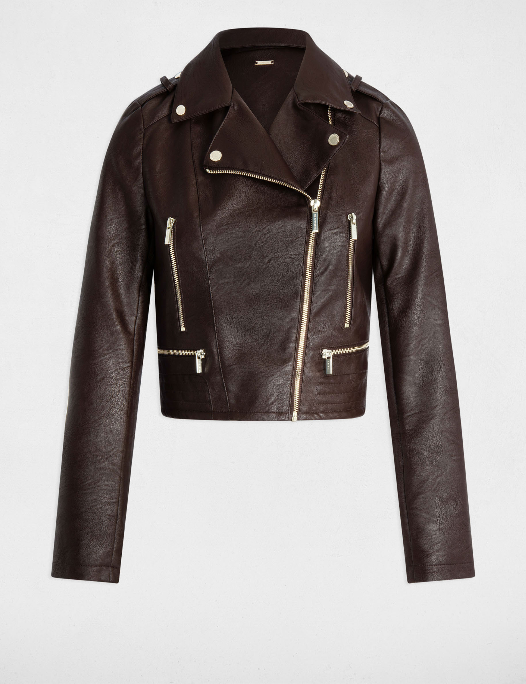 gerader blouson mit reverskragen dunkelbraun damen Gerader Blouson mit Reverskragen dunkelbraun damen