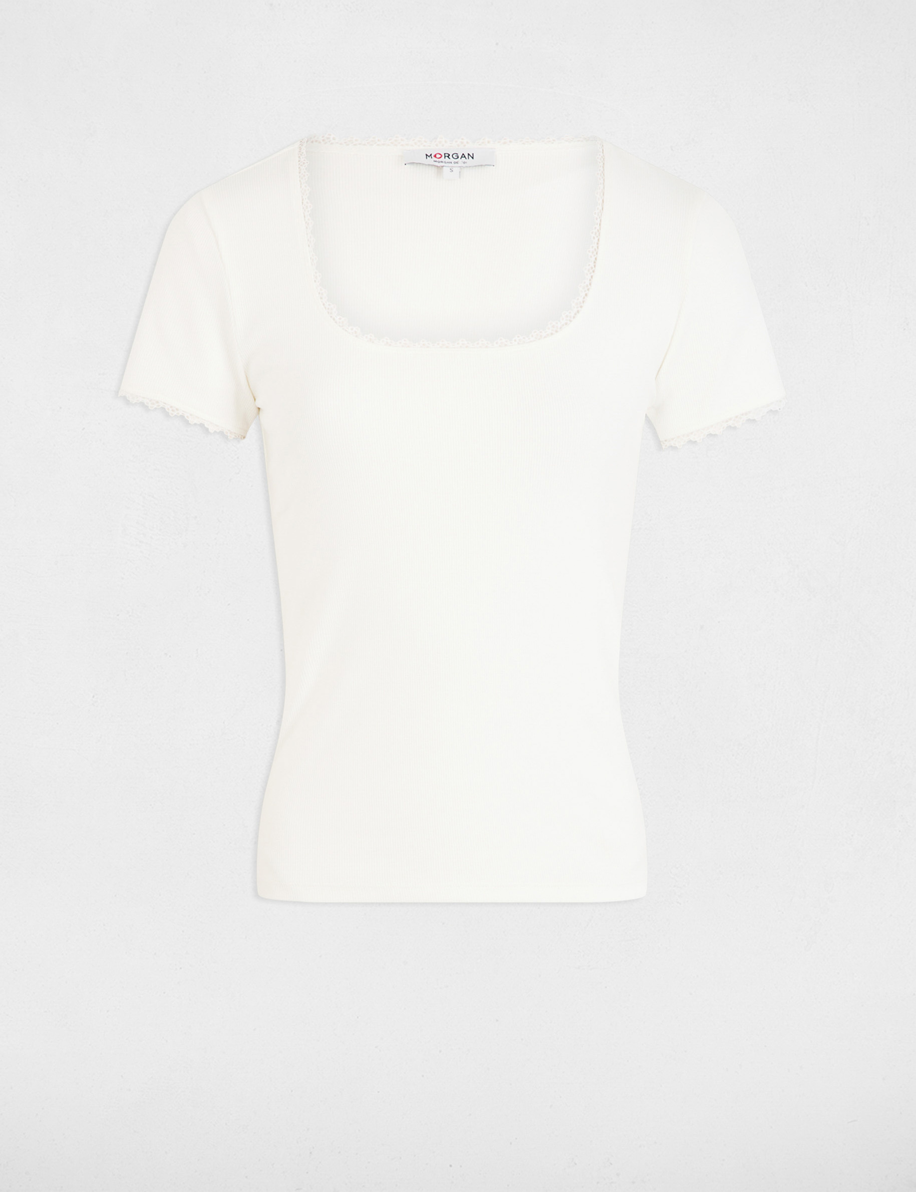t shirt manches courtes cotele ivoire femme T-shirt manches courtes côtelé ivoire femme