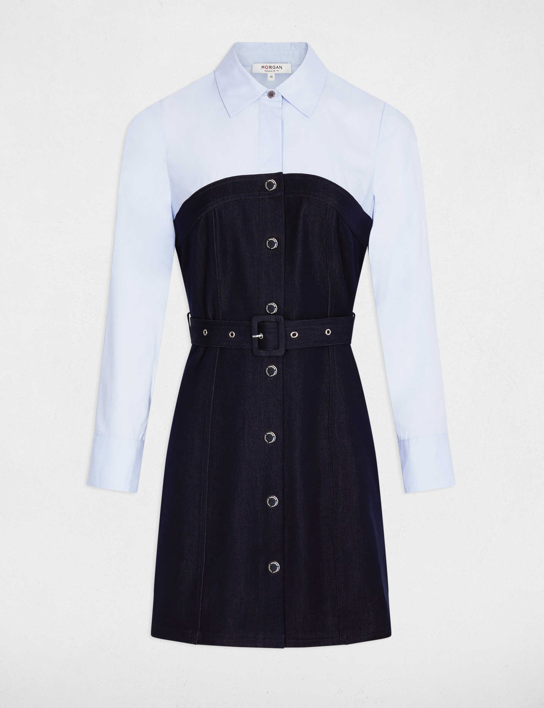 Robe courte effet 2-en-1 denim brut femme