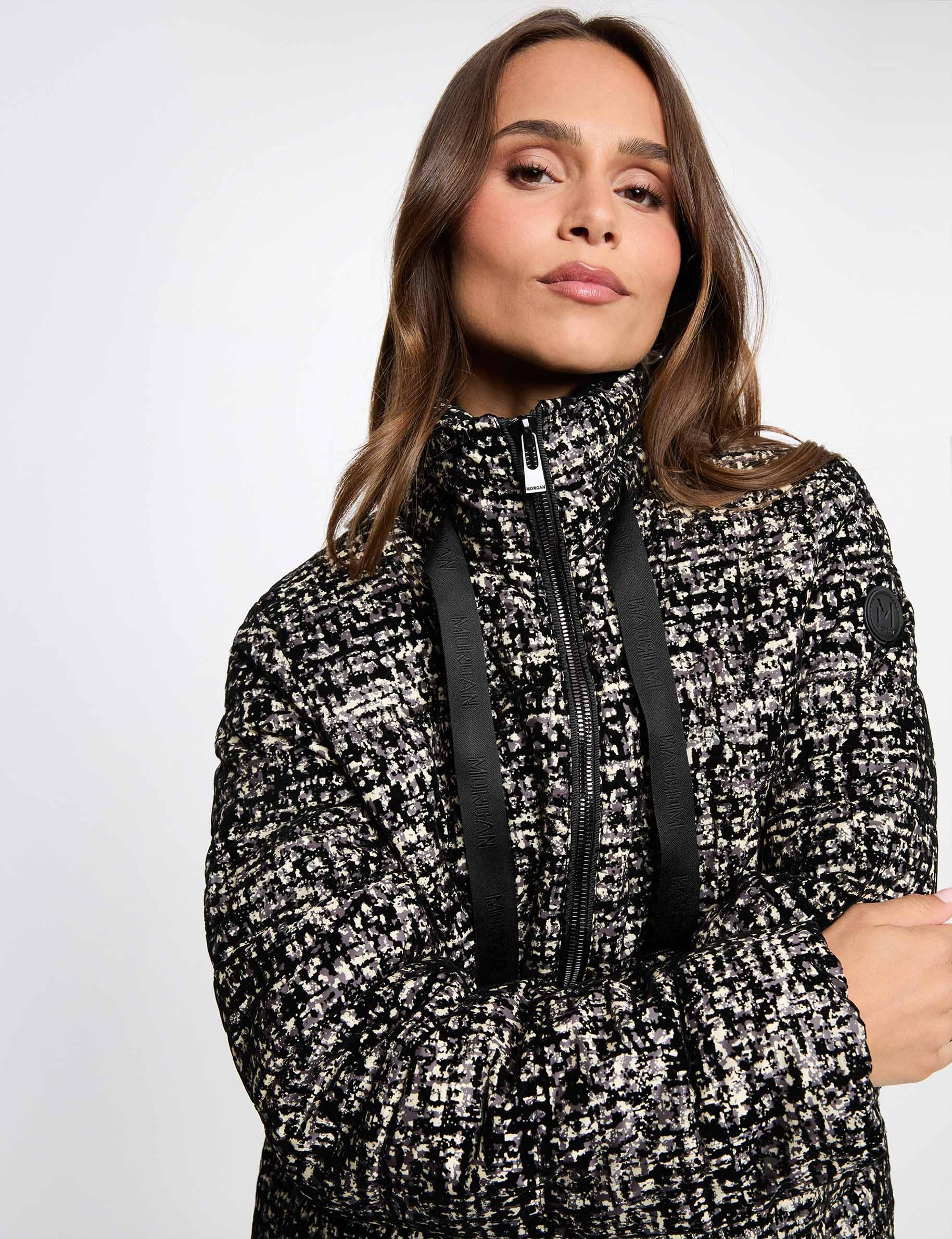 Doudoune tweed col montant multicolore femme