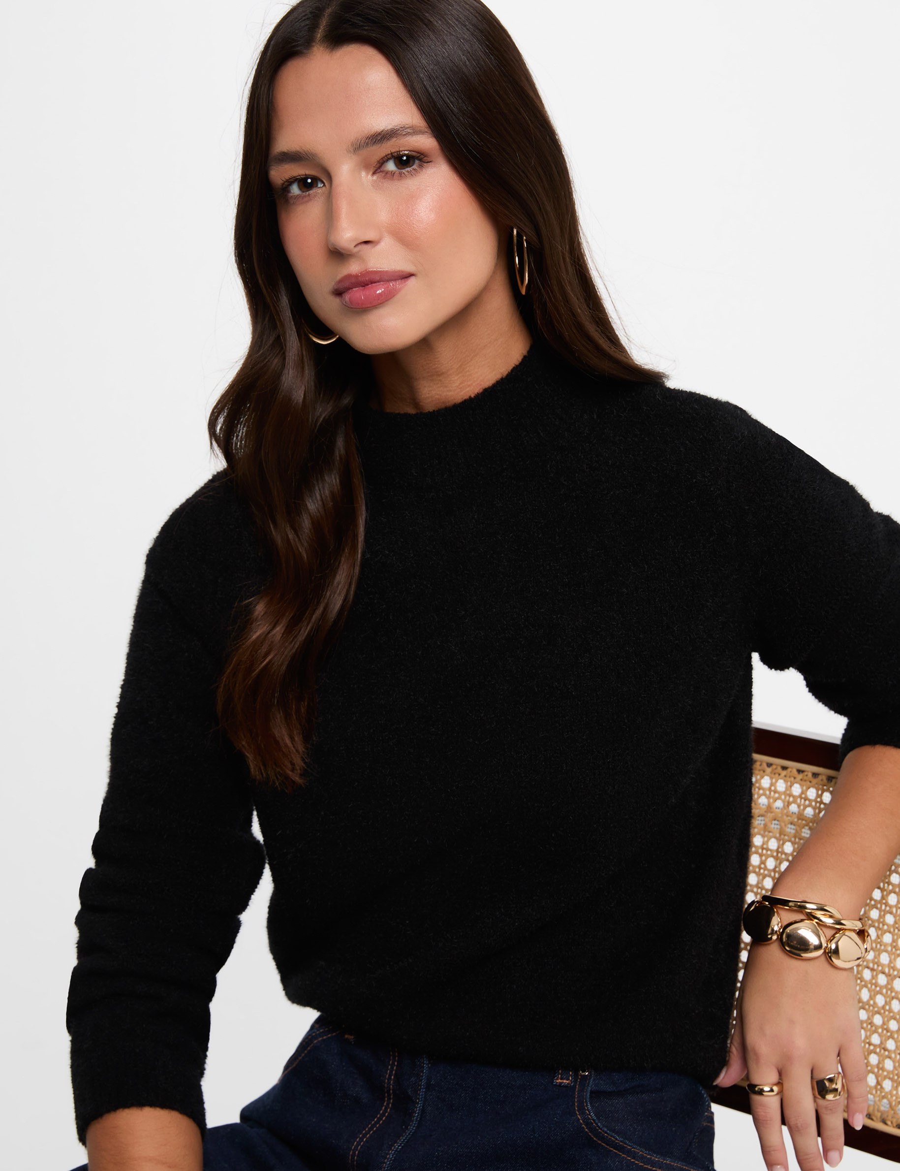 Pull col montant ajust&eacute; noir femme