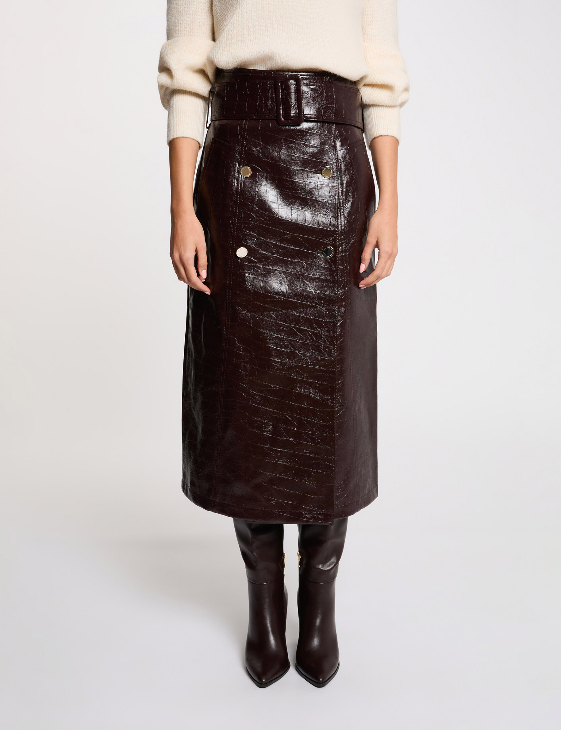 Langer Rock mit G&uuml;rtel pflaume damen