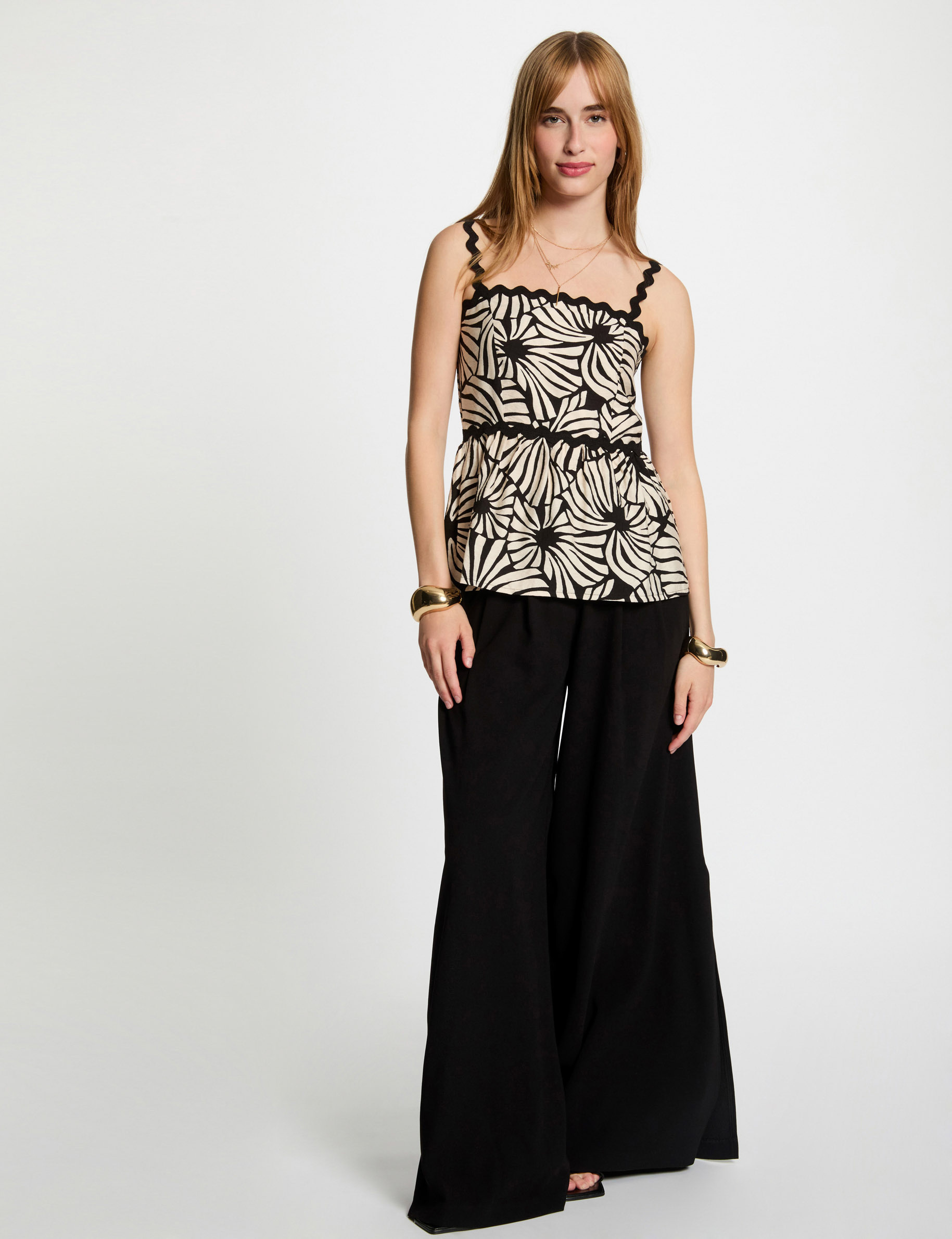 top mit dunnen tragern mit druck mehrfarbig damen Top mit dünnen Trägern mit Druck mehrfarbig damen