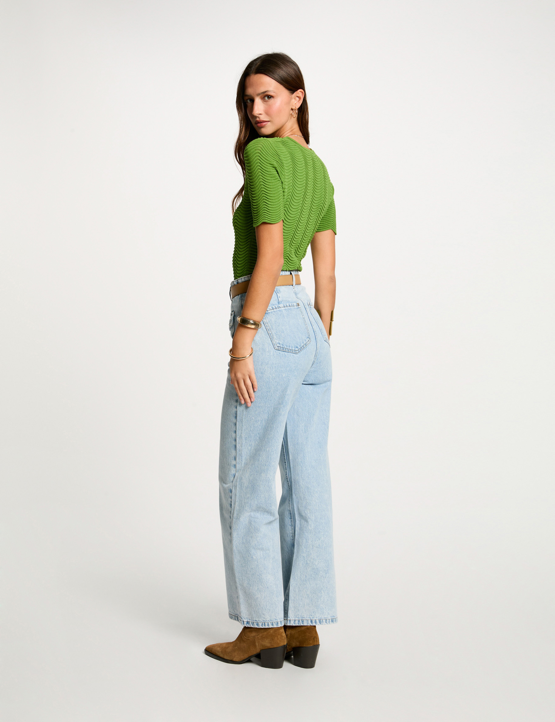 jeans large taille haute denim bleach femme Jeans large taille haute denim bleach femme