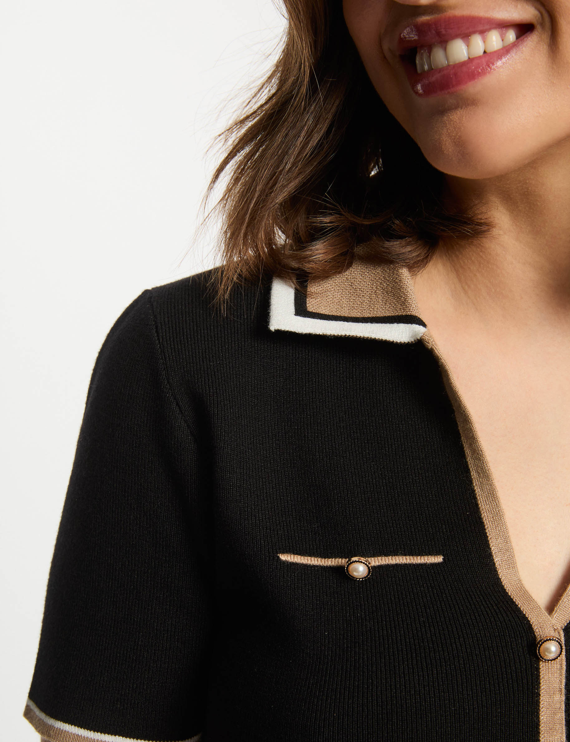 pull col polo manches courtes noir femme Pull col polo manches courtes noir femme