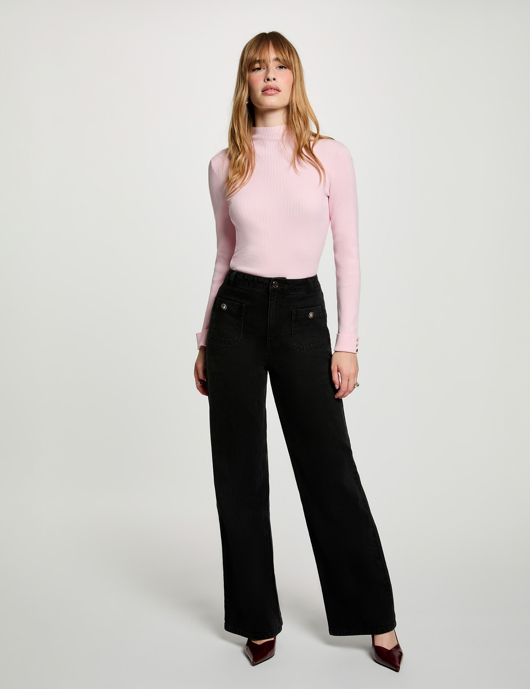 Pullover mit Stehkragen pastellrosa damen