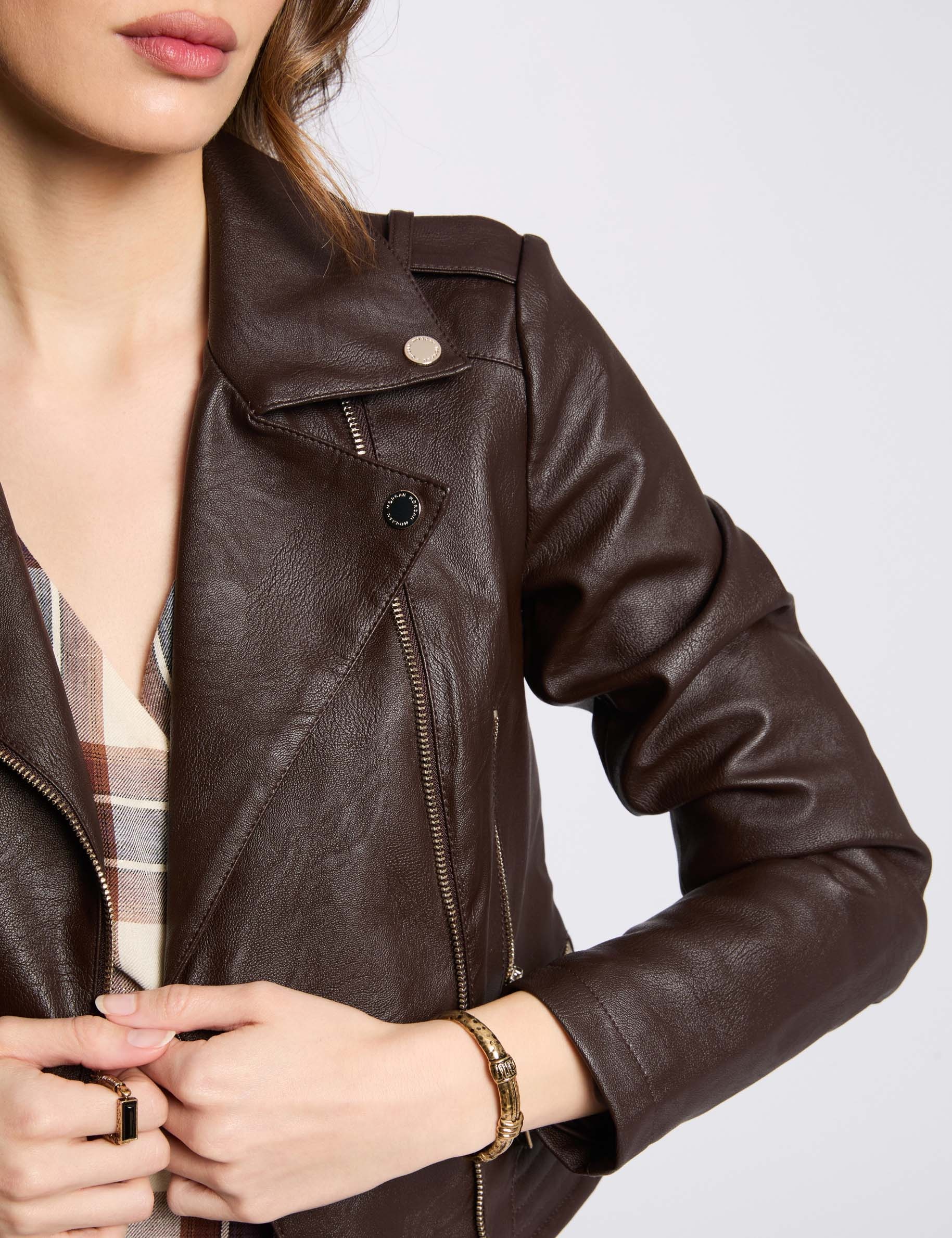 gerader blouson mit reverskragen dunkelbraun damen Gerader Blouson mit Reverskragen dunkelbraun damen
