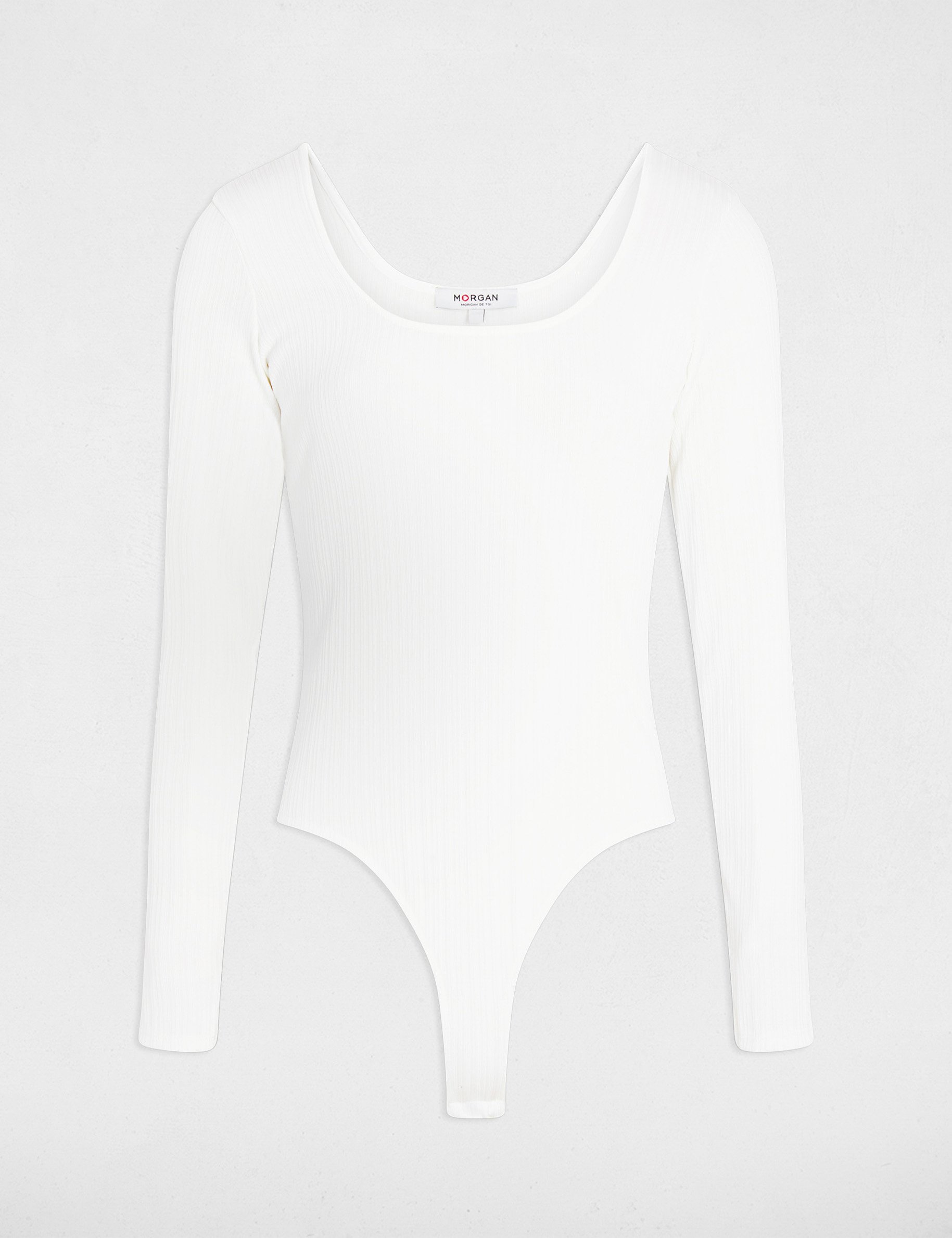 Body d&eacute;collet&eacute; manches longues blanc femme
