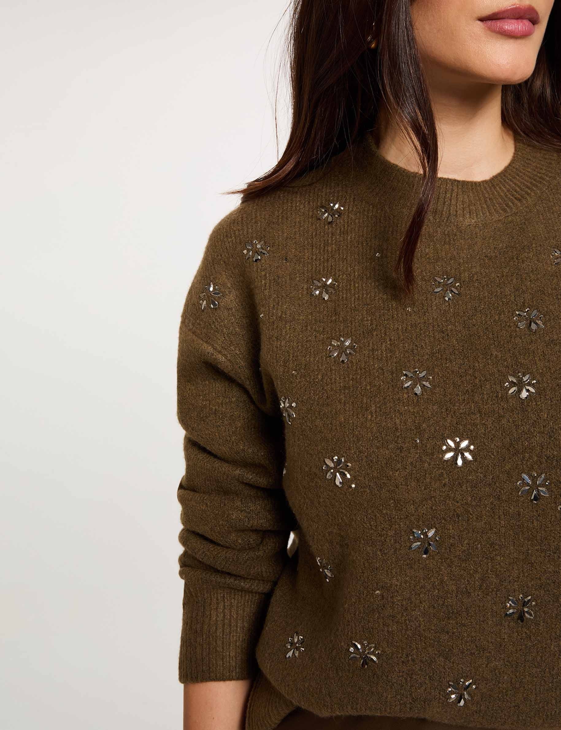 Dicker Pullover mit Rundhalsausschnitt khakigr&uuml;n damen